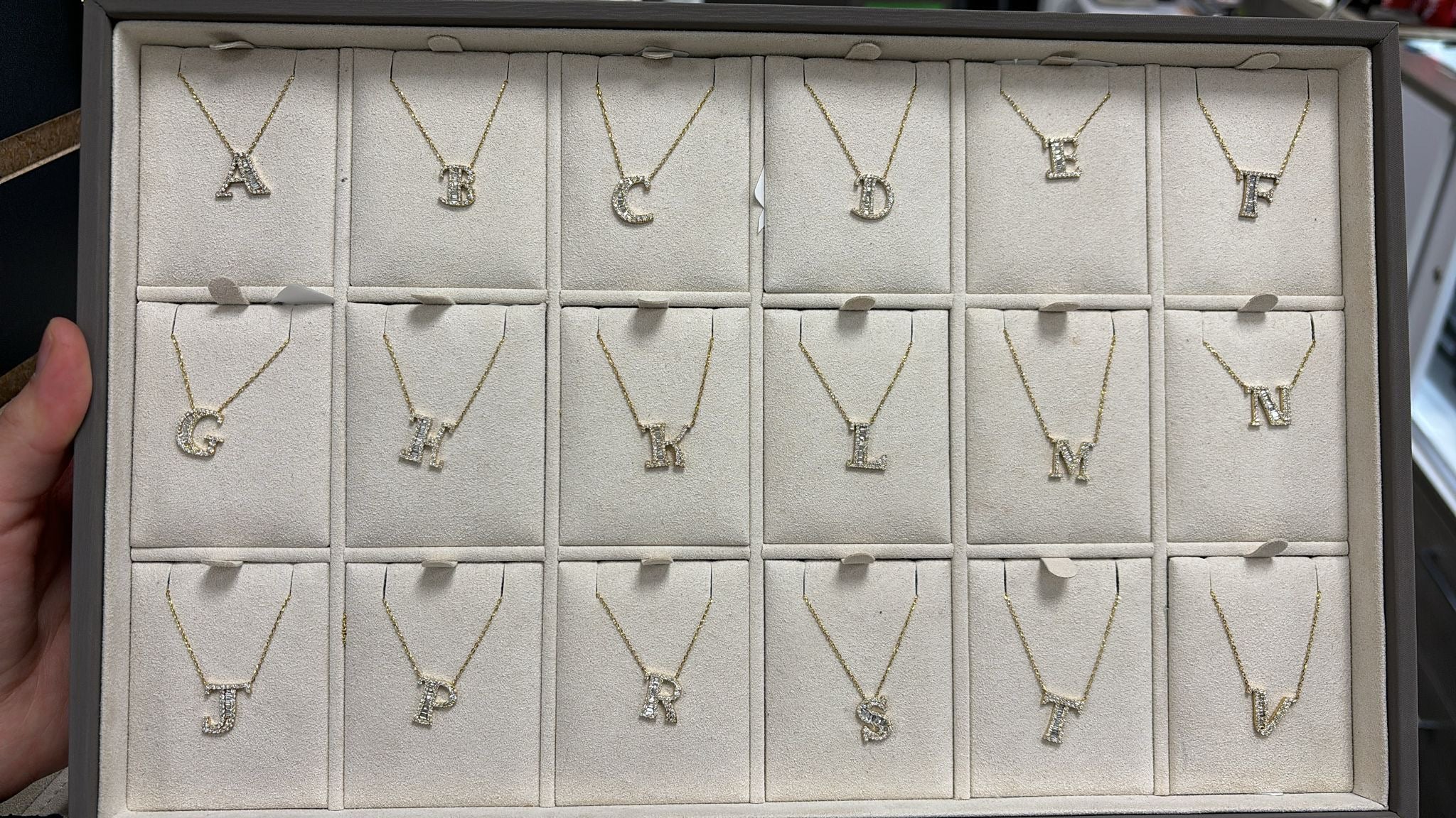 Baguette Diamond Initial Necklace