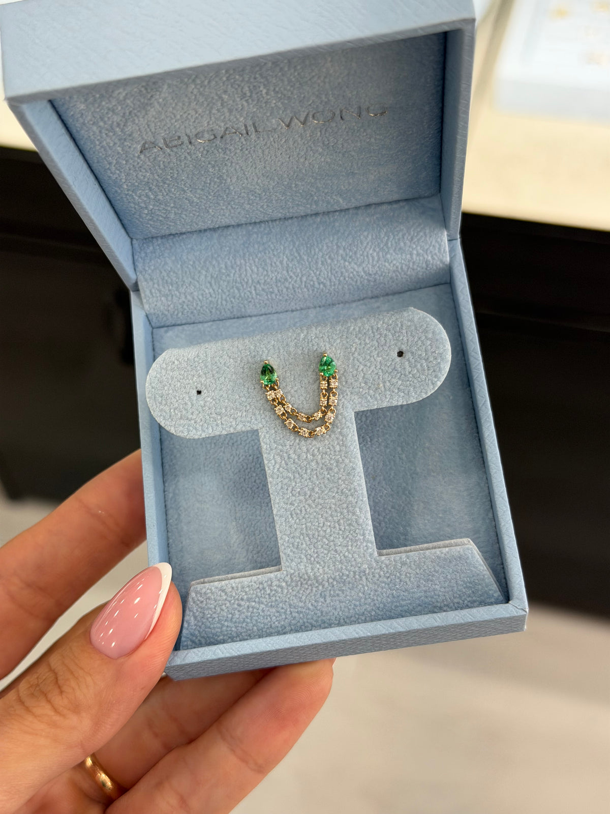 Diamond Chained Double Pear Gem Stud
