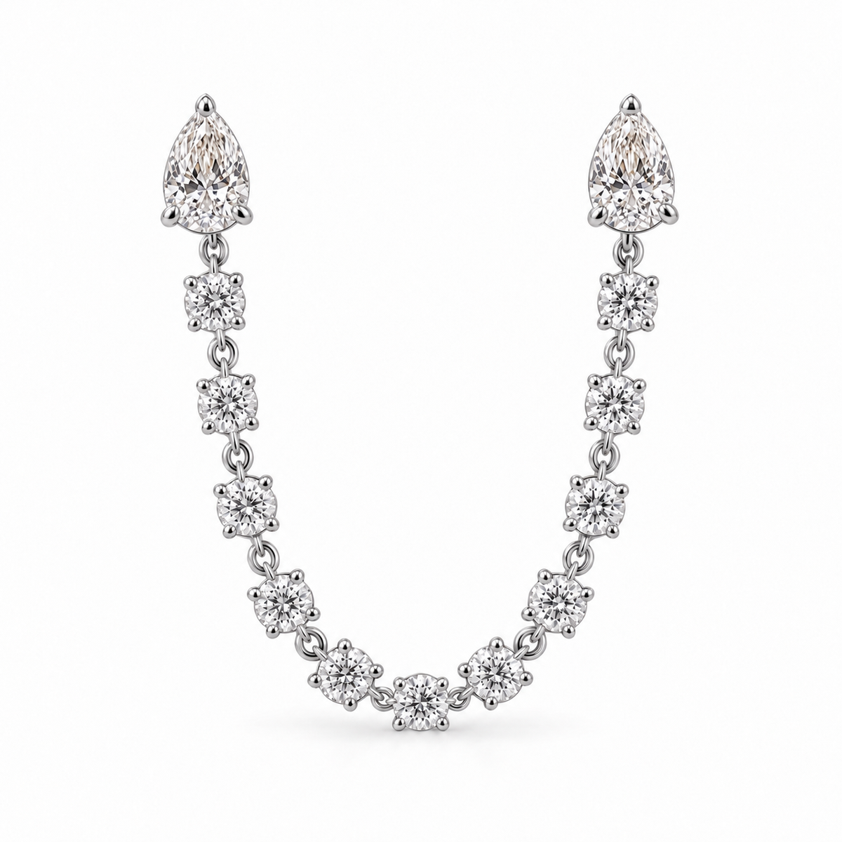 Diamond Chained Double Pear Studs