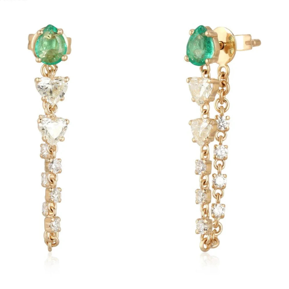 Emerald Pear + Heart Drop Front To Back Studs