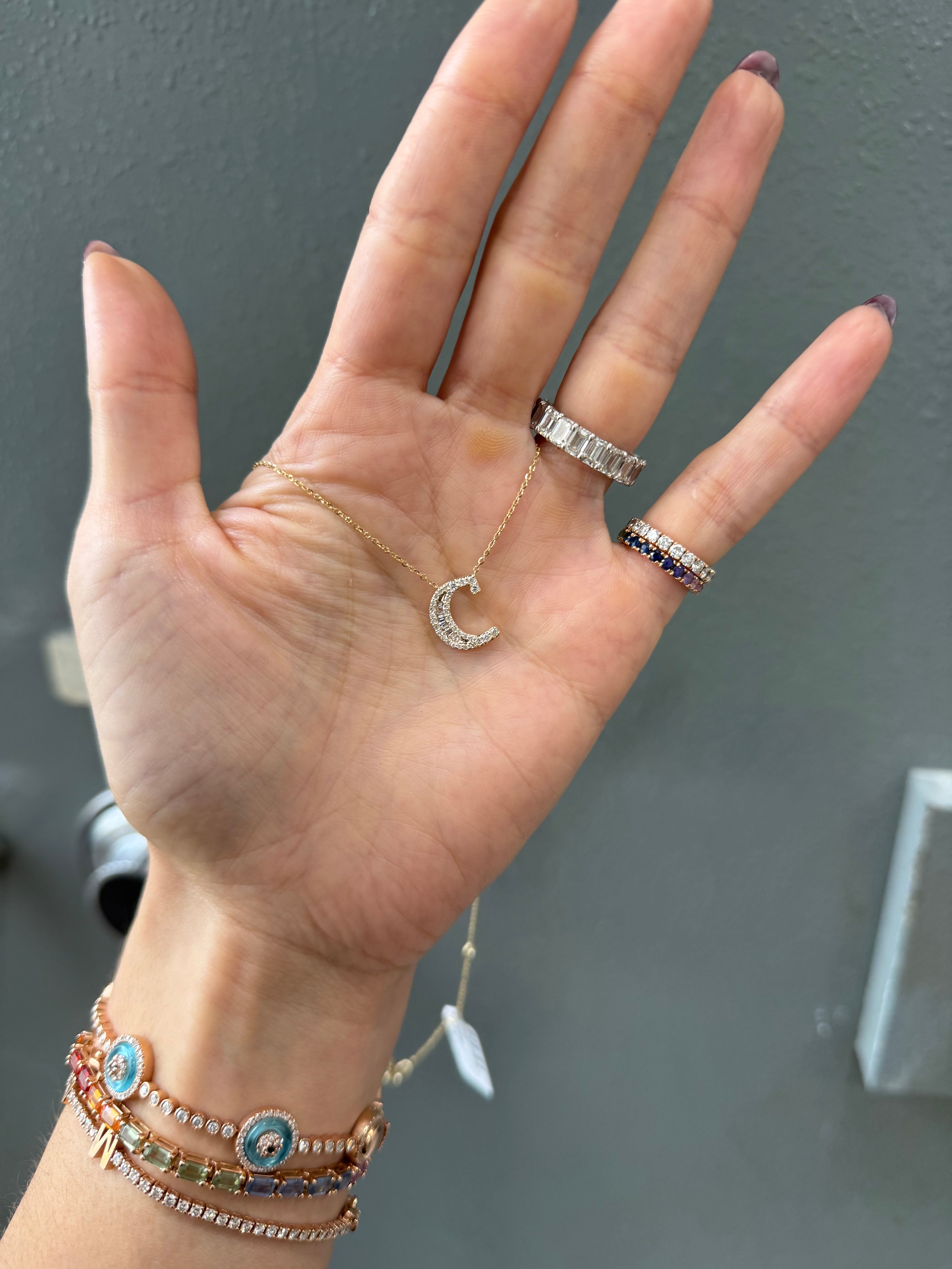 Baguette Diamond Initial Necklace