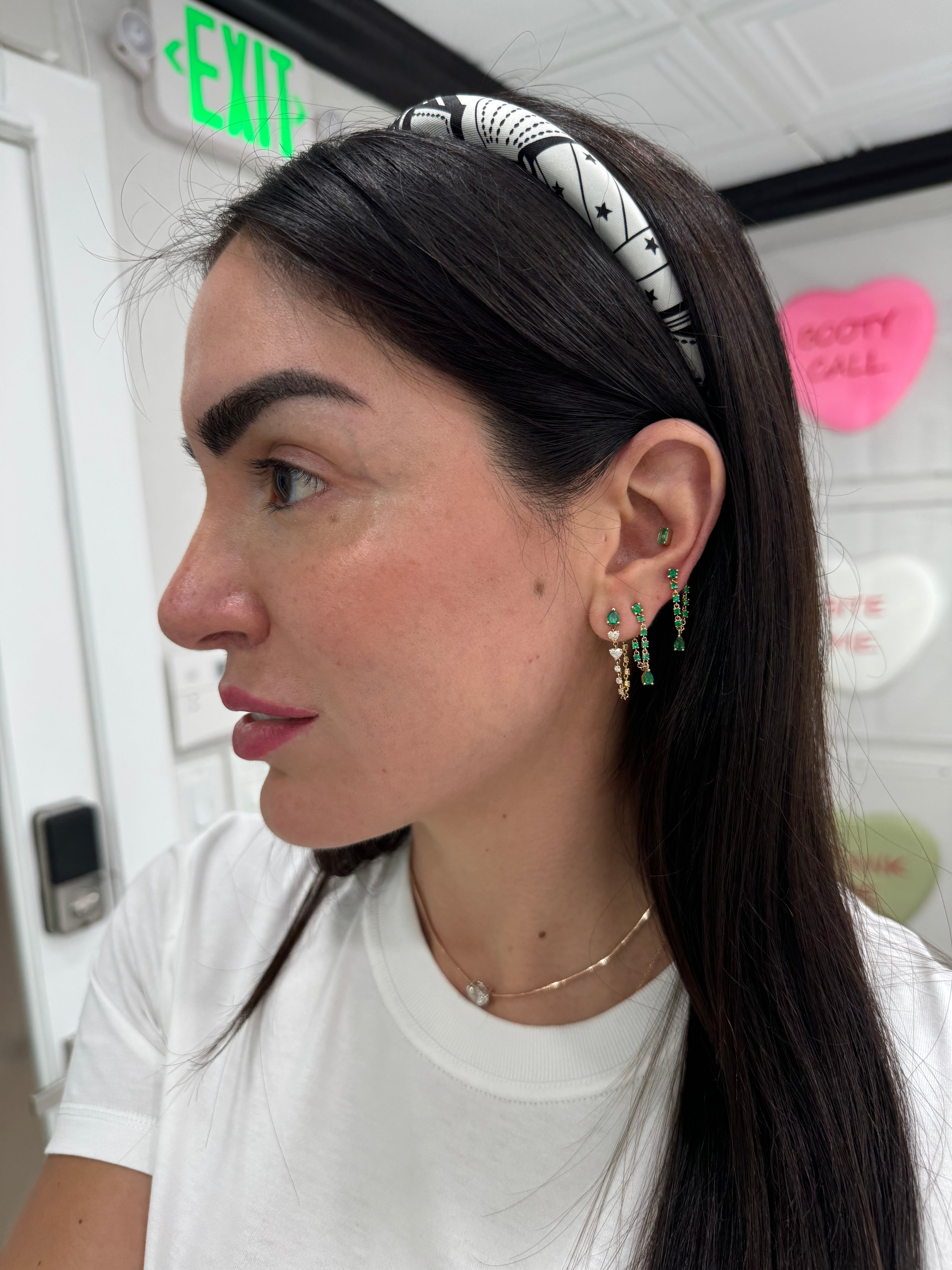 Emerald Pear + Heart Drop Front To Back Studs