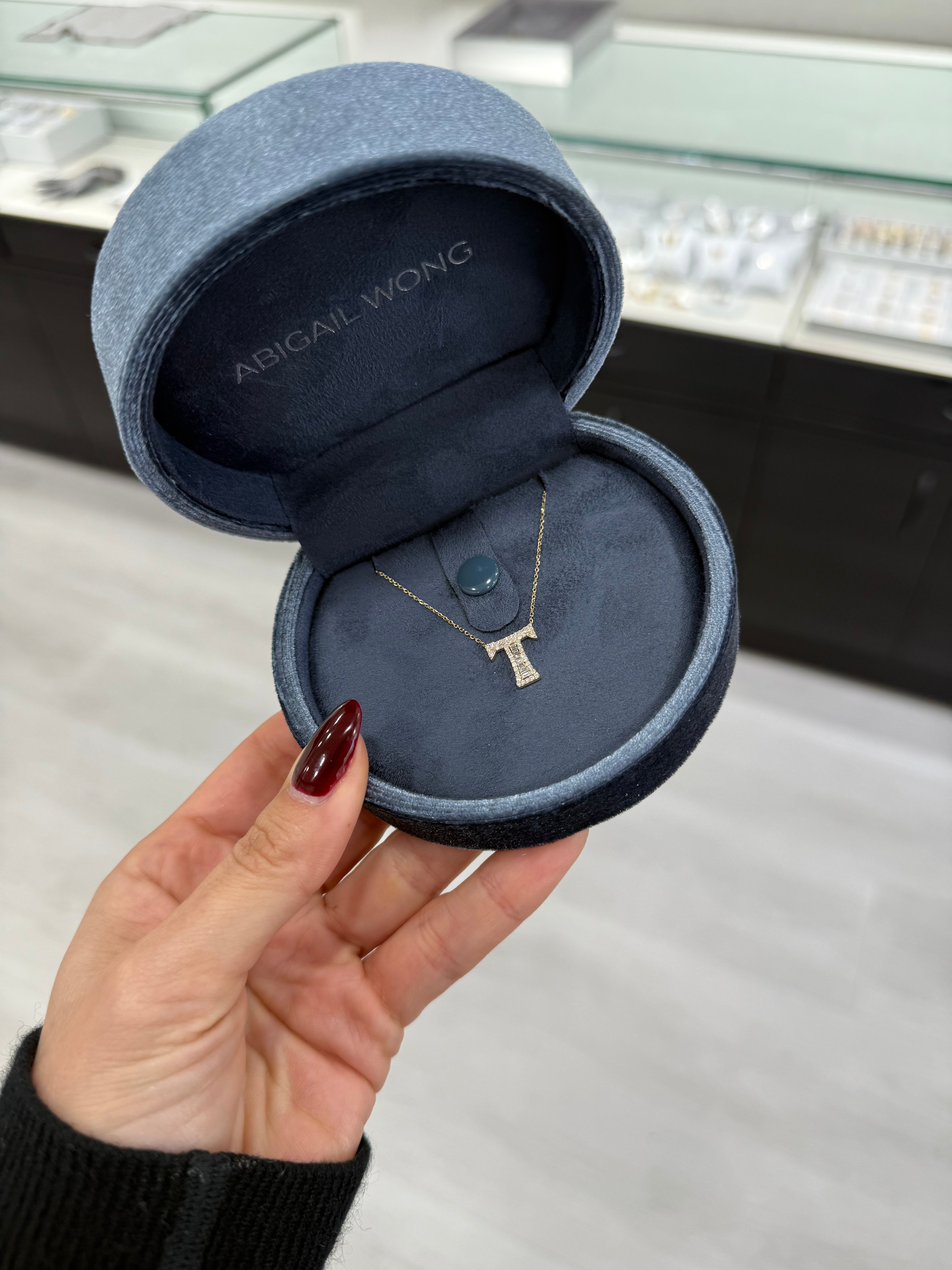 Baguette Diamond Initial Necklace