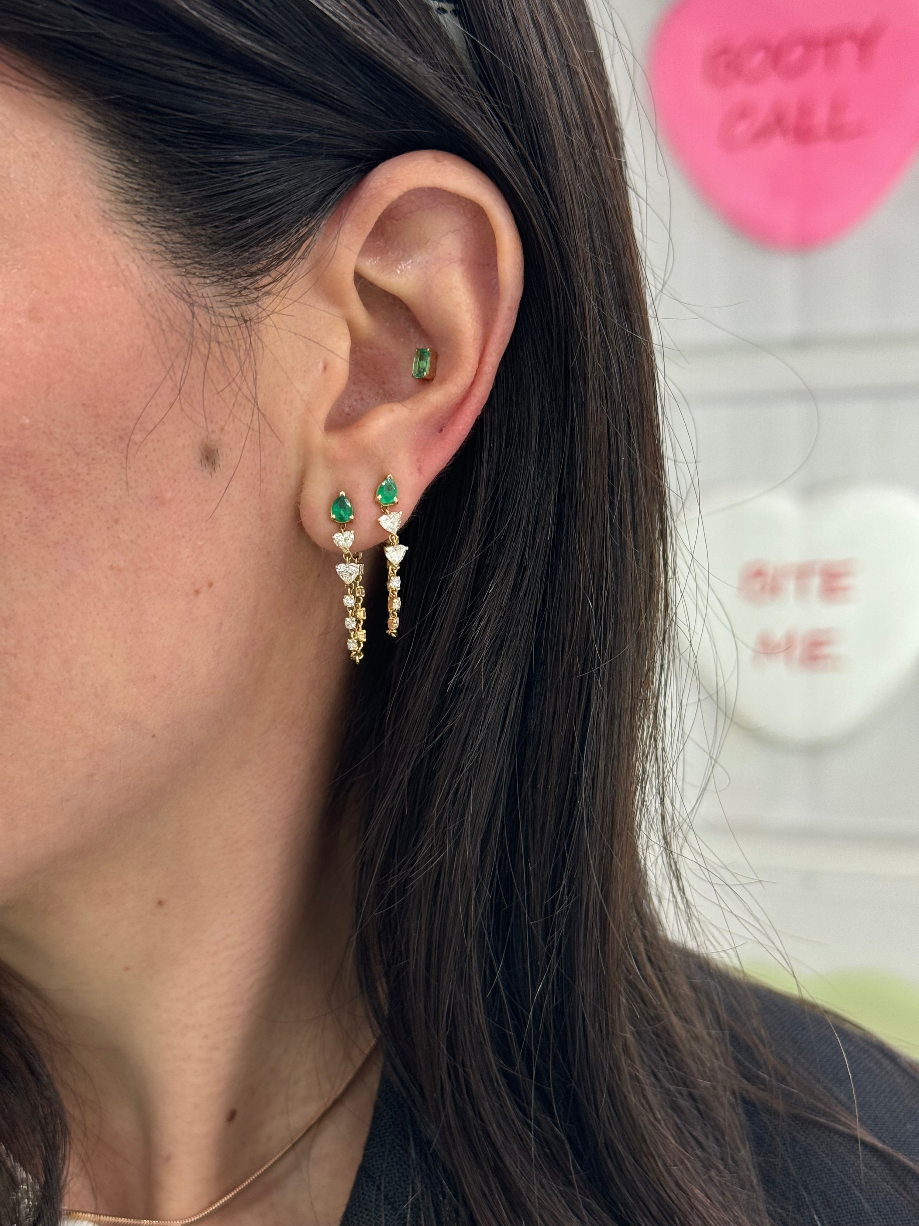 Emerald Pear + Heart Drop Front To Back Studs