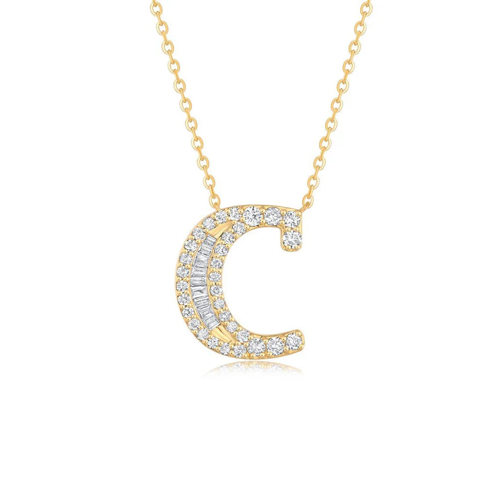Baguette Diamond Initial Necklace