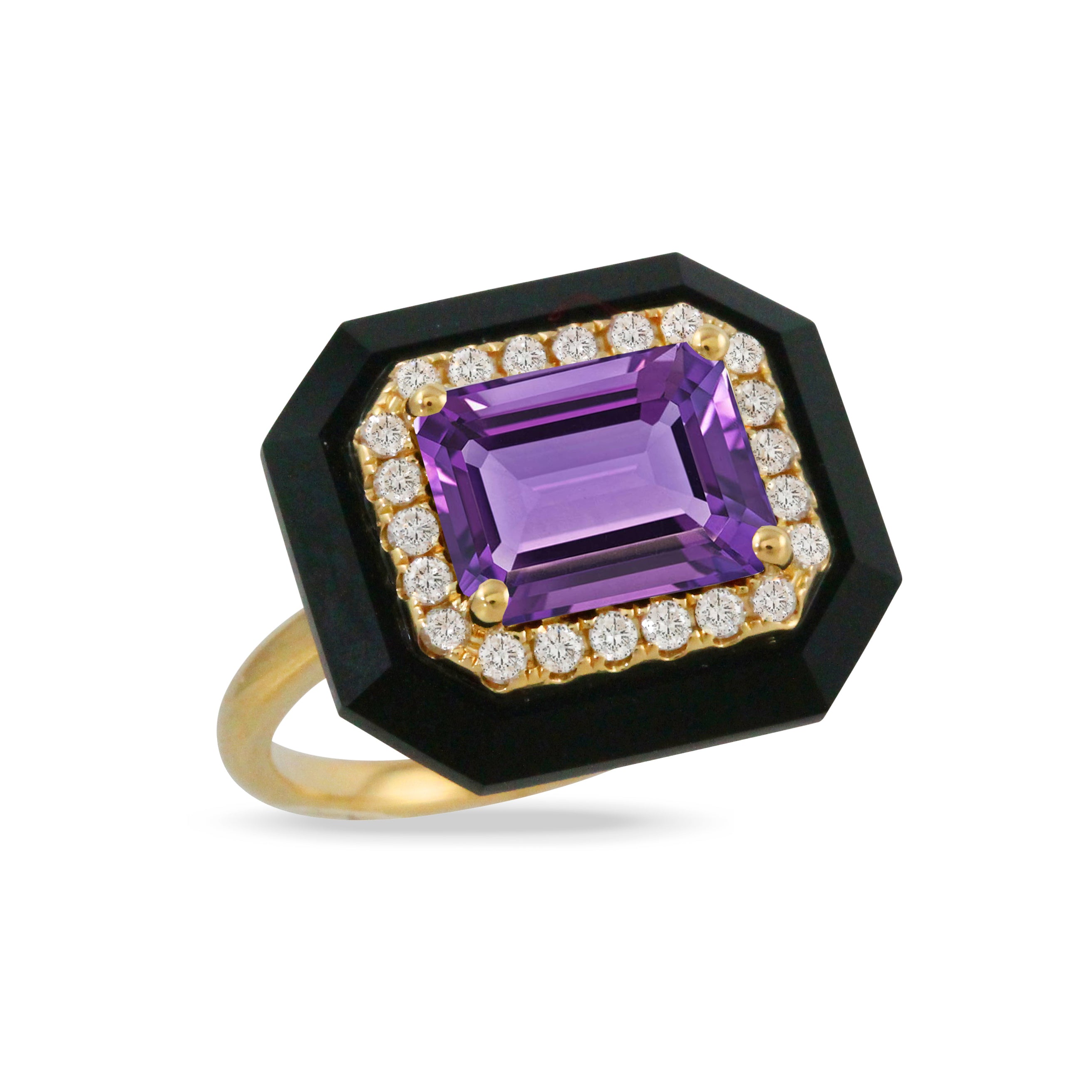 18k Black Onyx with Purple Amethyst Ring