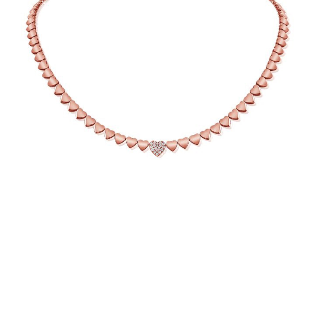 Solid + Pavé Hearts Tennis Necklace