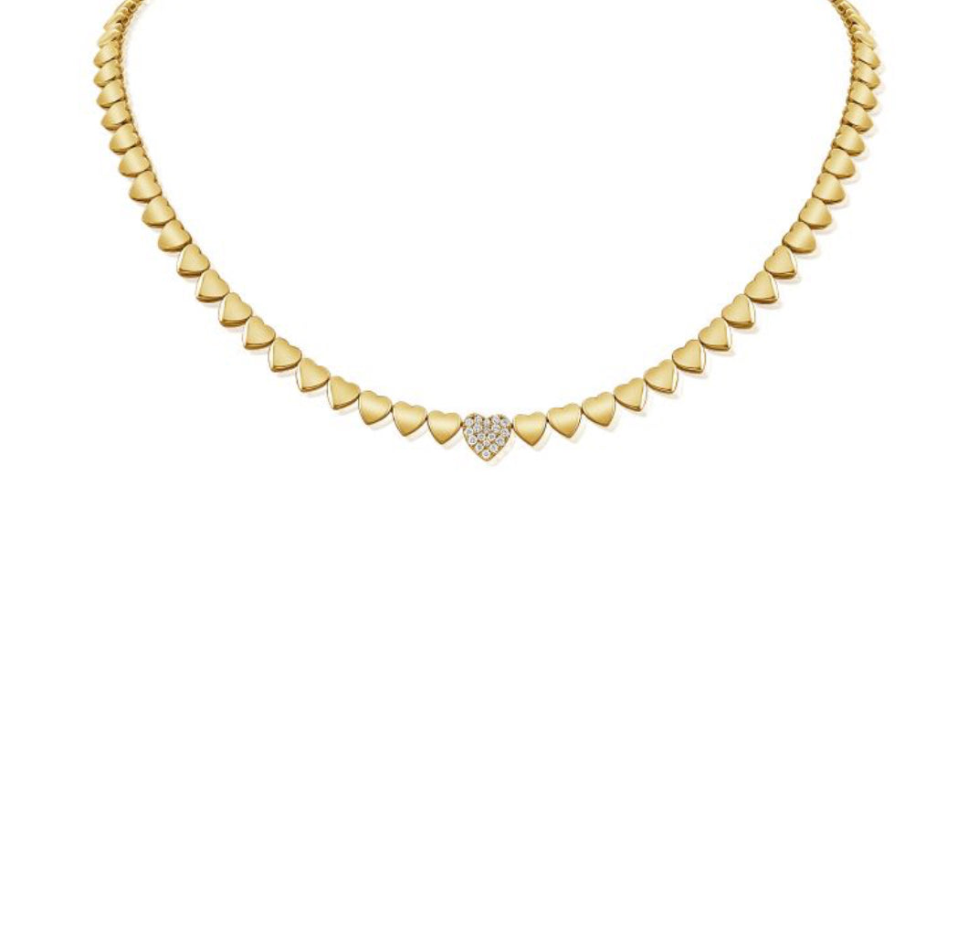 Solid + Pavé Hearts Tennis Necklace