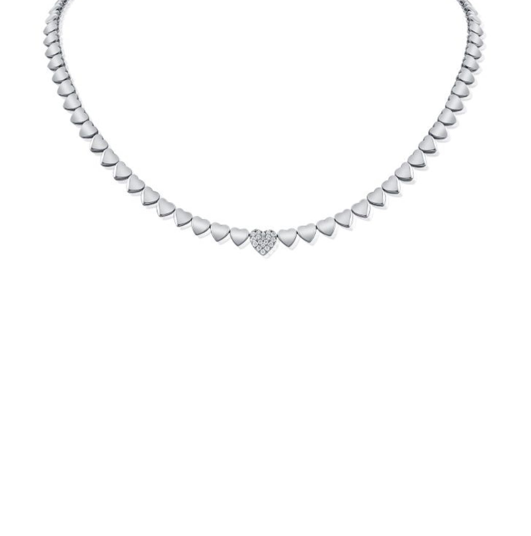 Solid + Pavé Hearts Tennis Necklace