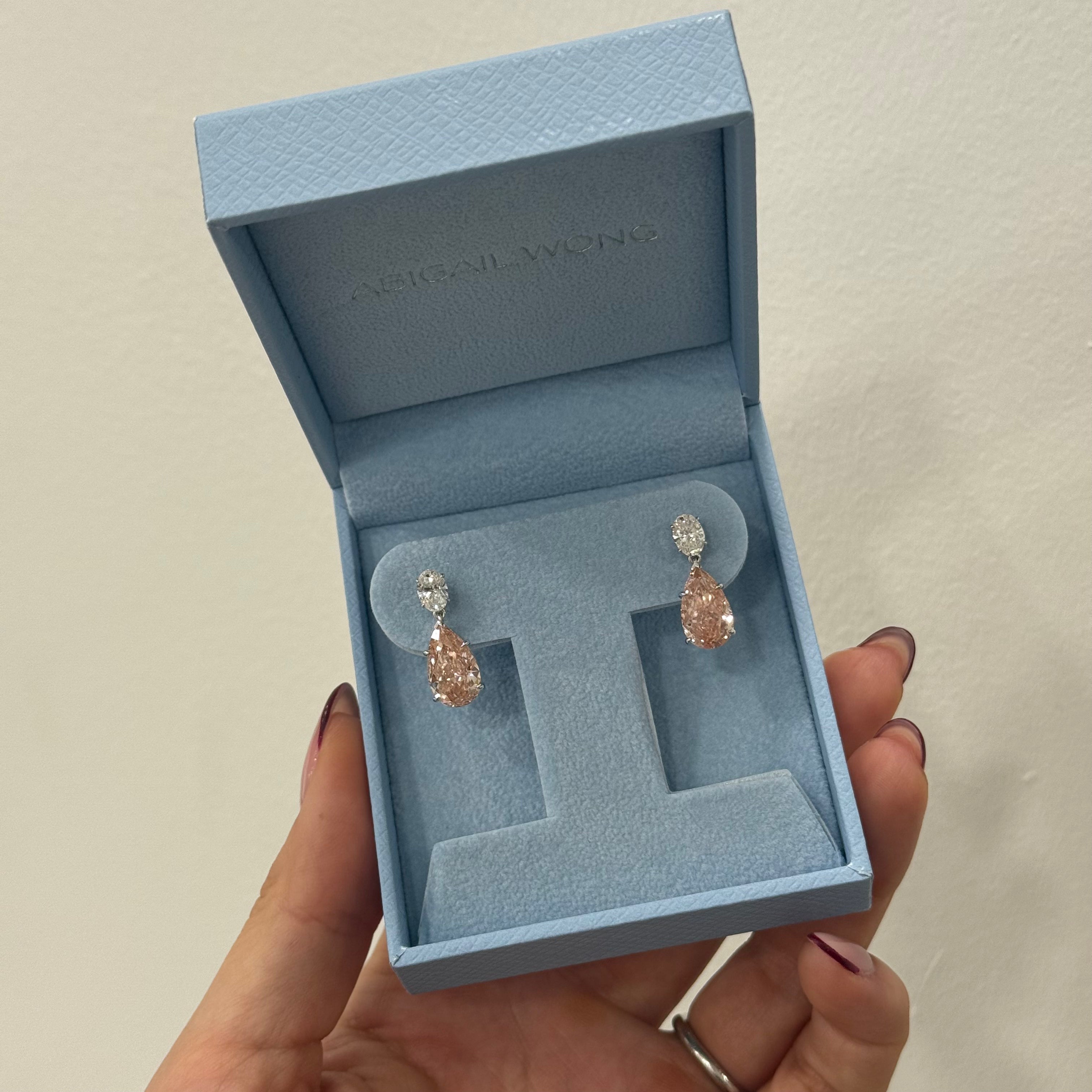 Lab Pink Pear Drop Diamond Studs