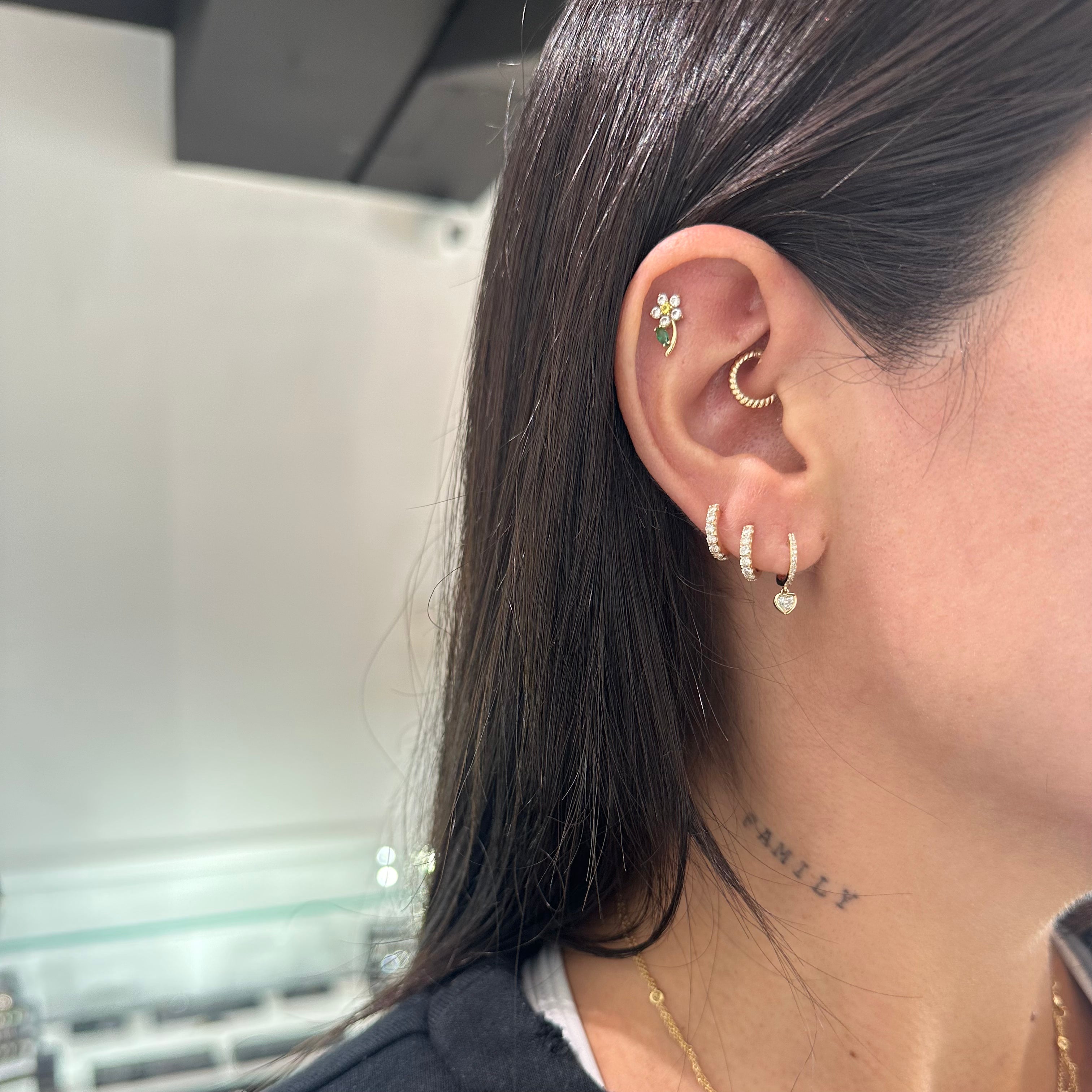 Bezeled Heart Drop Huggie