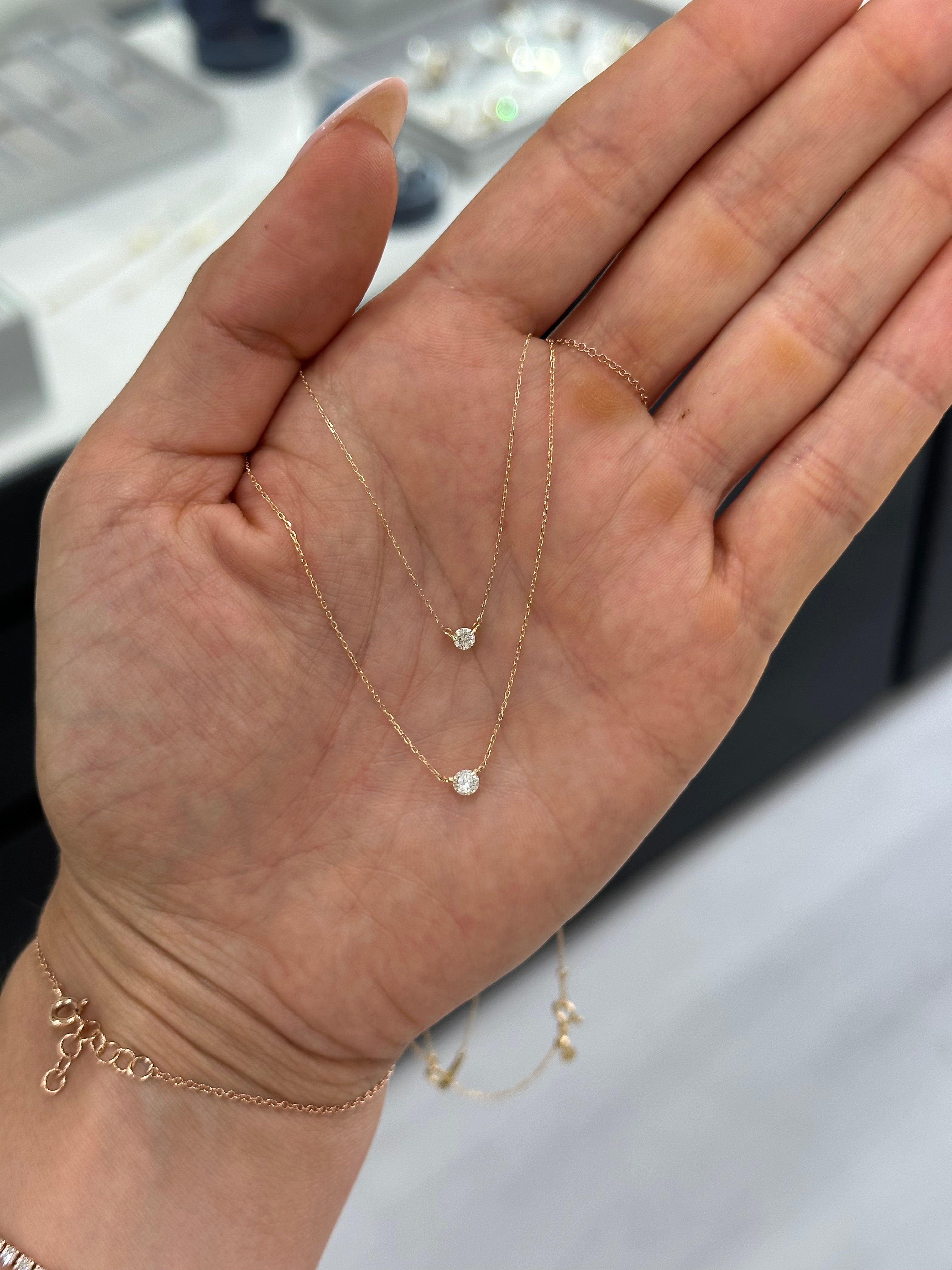 18k Gold 2 Prong Solitaire Necklace