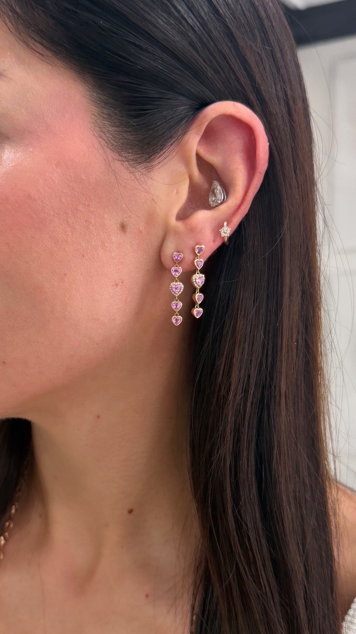 5 Drop Gemstone Bezel Hearts Earring