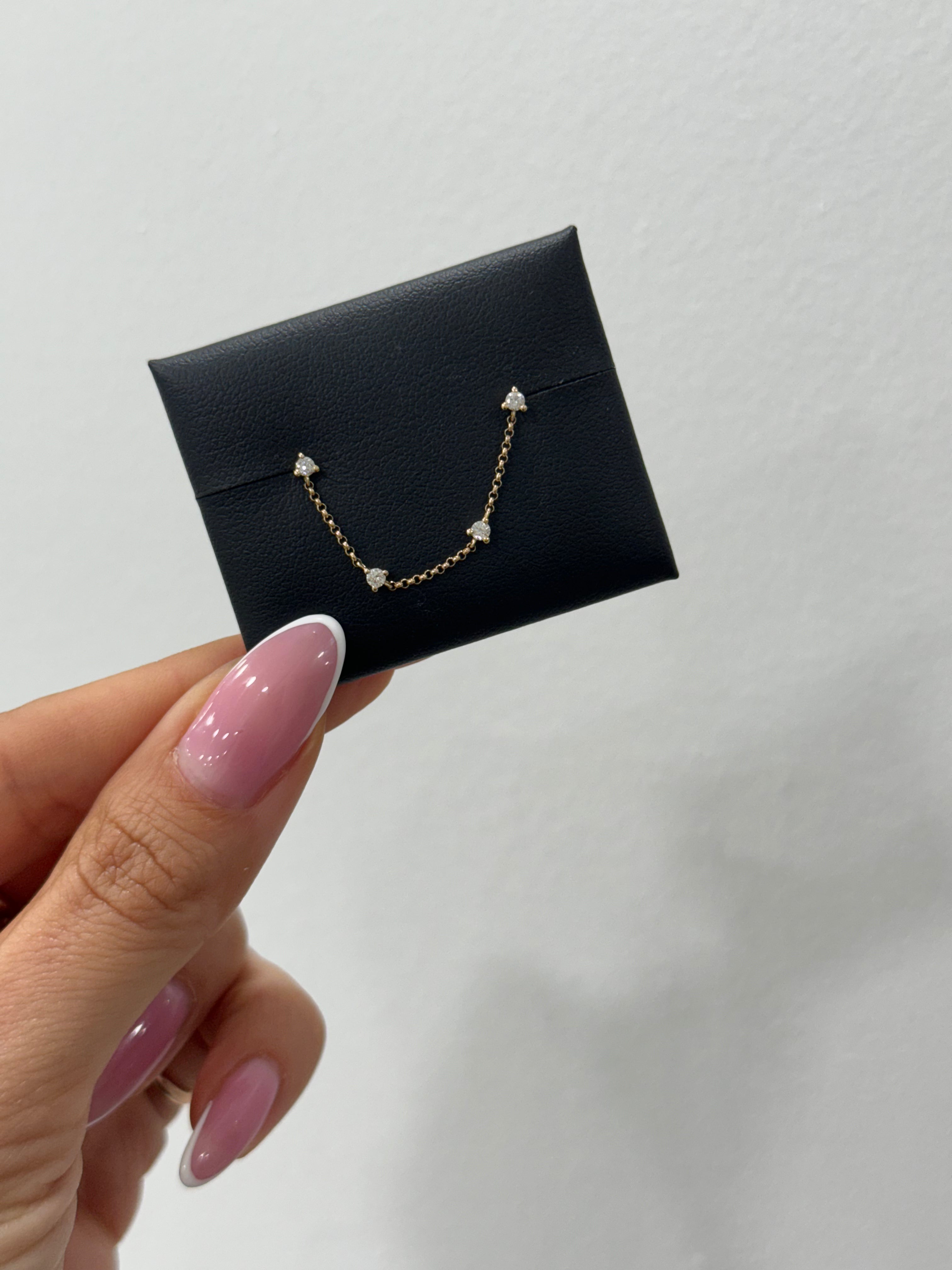 3 Prong Four Diamond Chained Stud