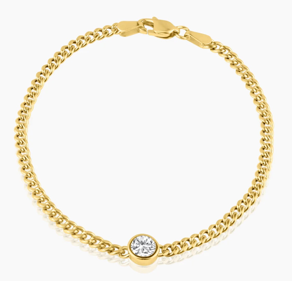 Bezel Diamond + Curb Link Bracelet