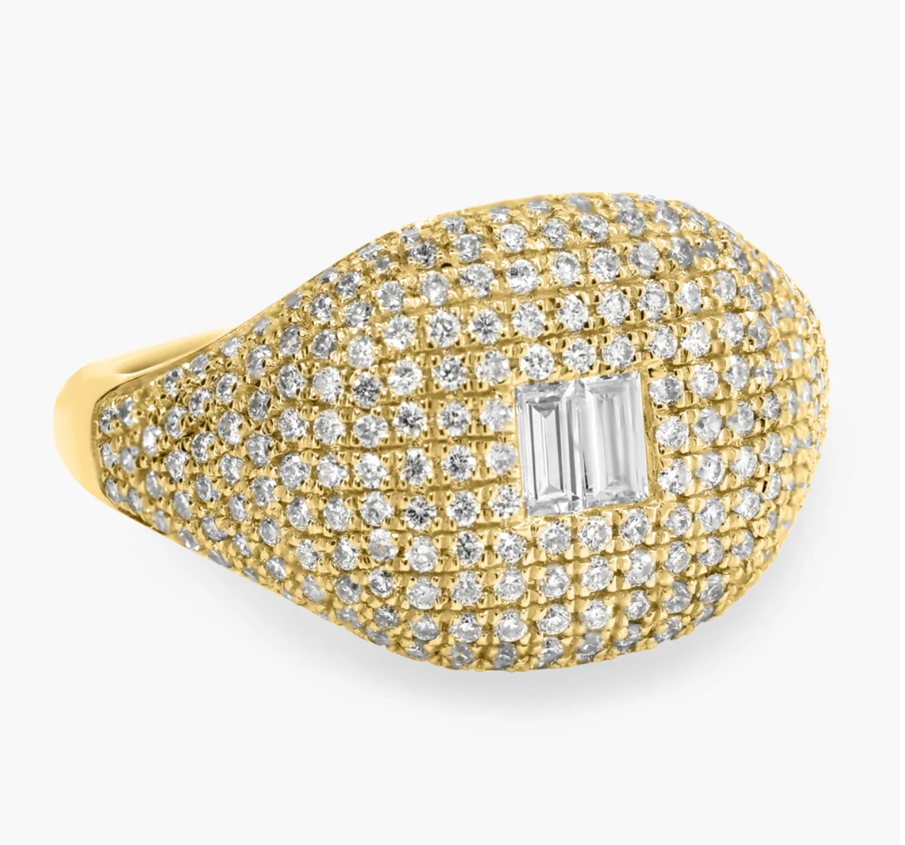 Baguette Center Pavé Cushion Ring