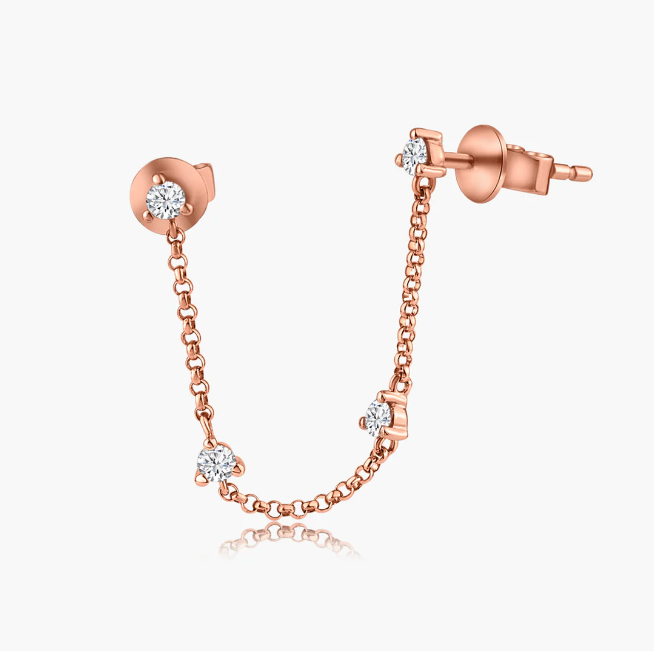 3 Prong Four Diamond Chained Stud
