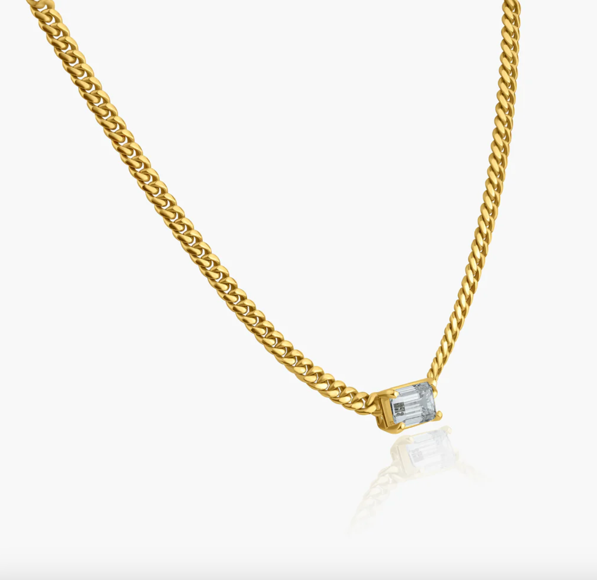 Emerald Cut + Cuban Link Necklace