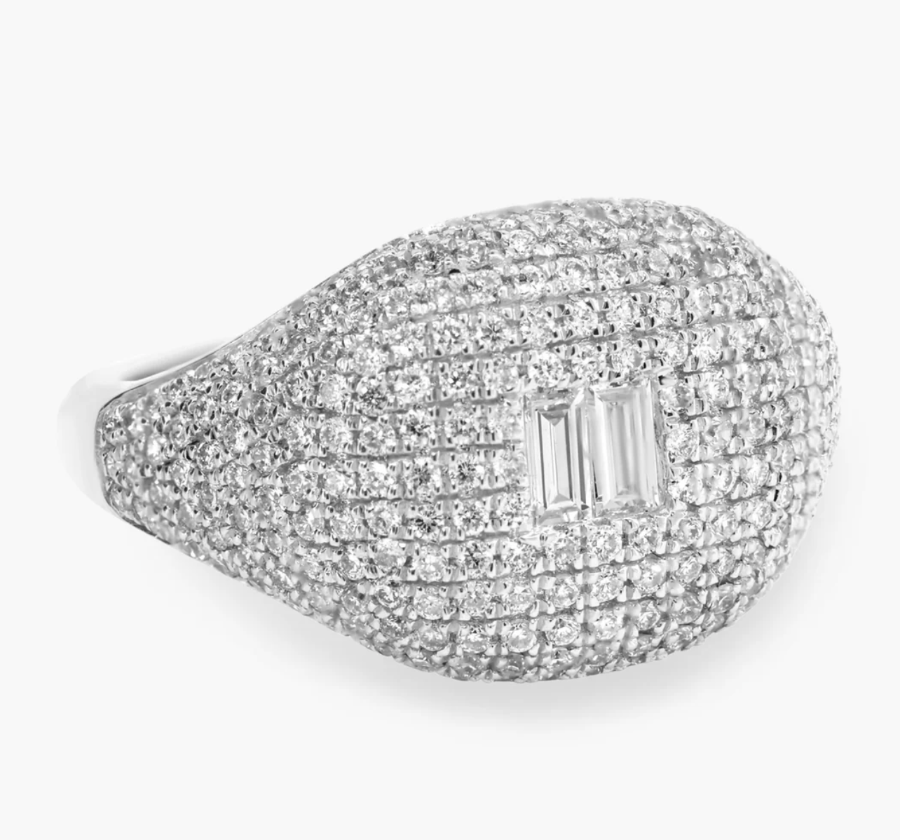 Baguette Center Pavé Cushion Ring