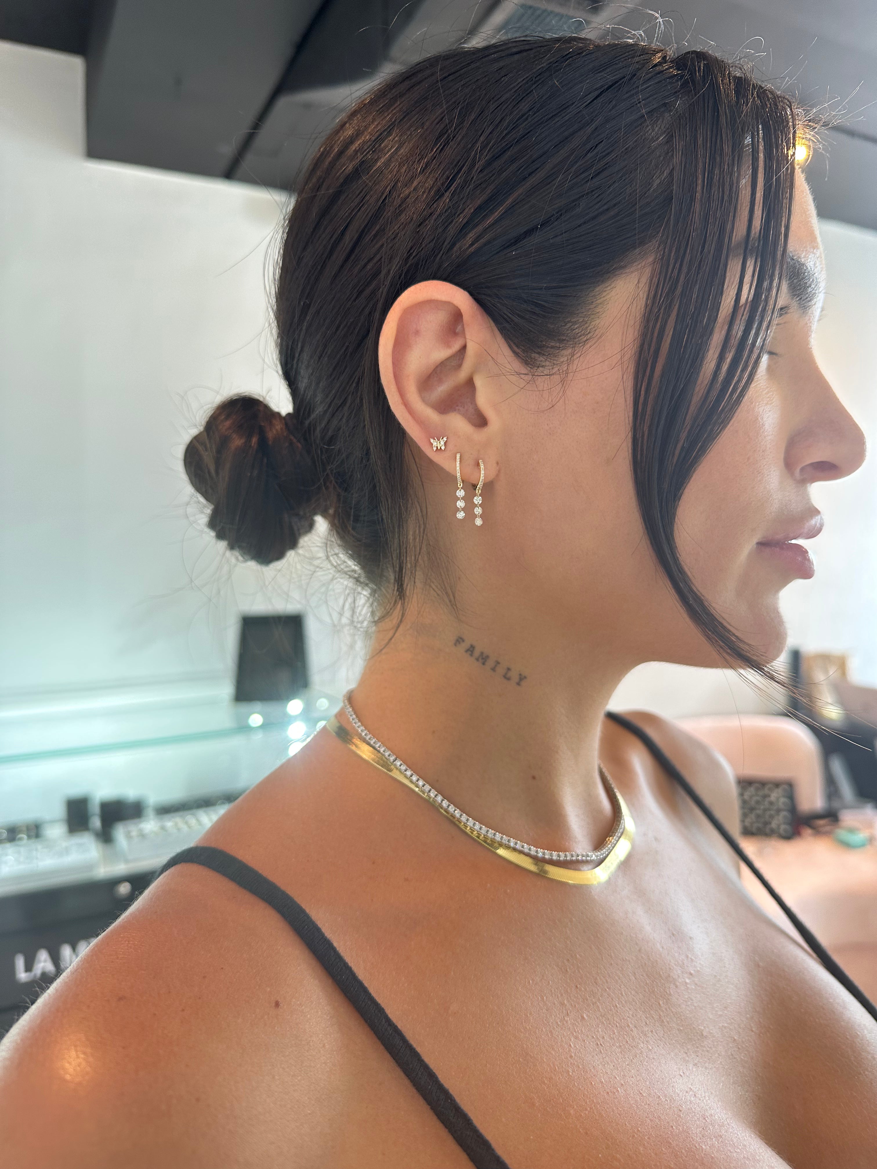 3 Drilled Diamond Drop Huggie