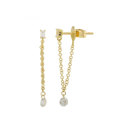 Baguette + Chained Drilled Diamond Stud