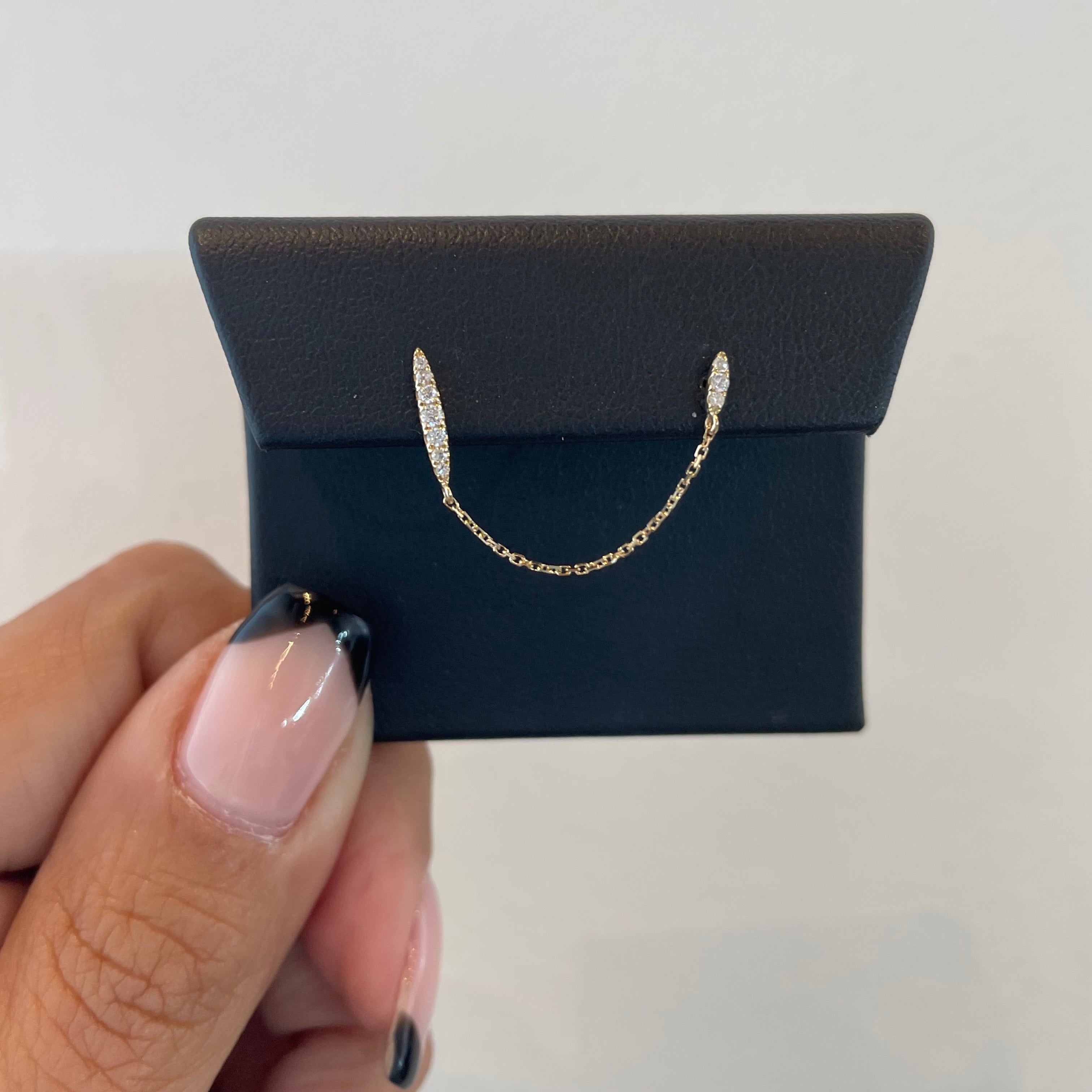 Uneven Pavé Bar Chained Stud