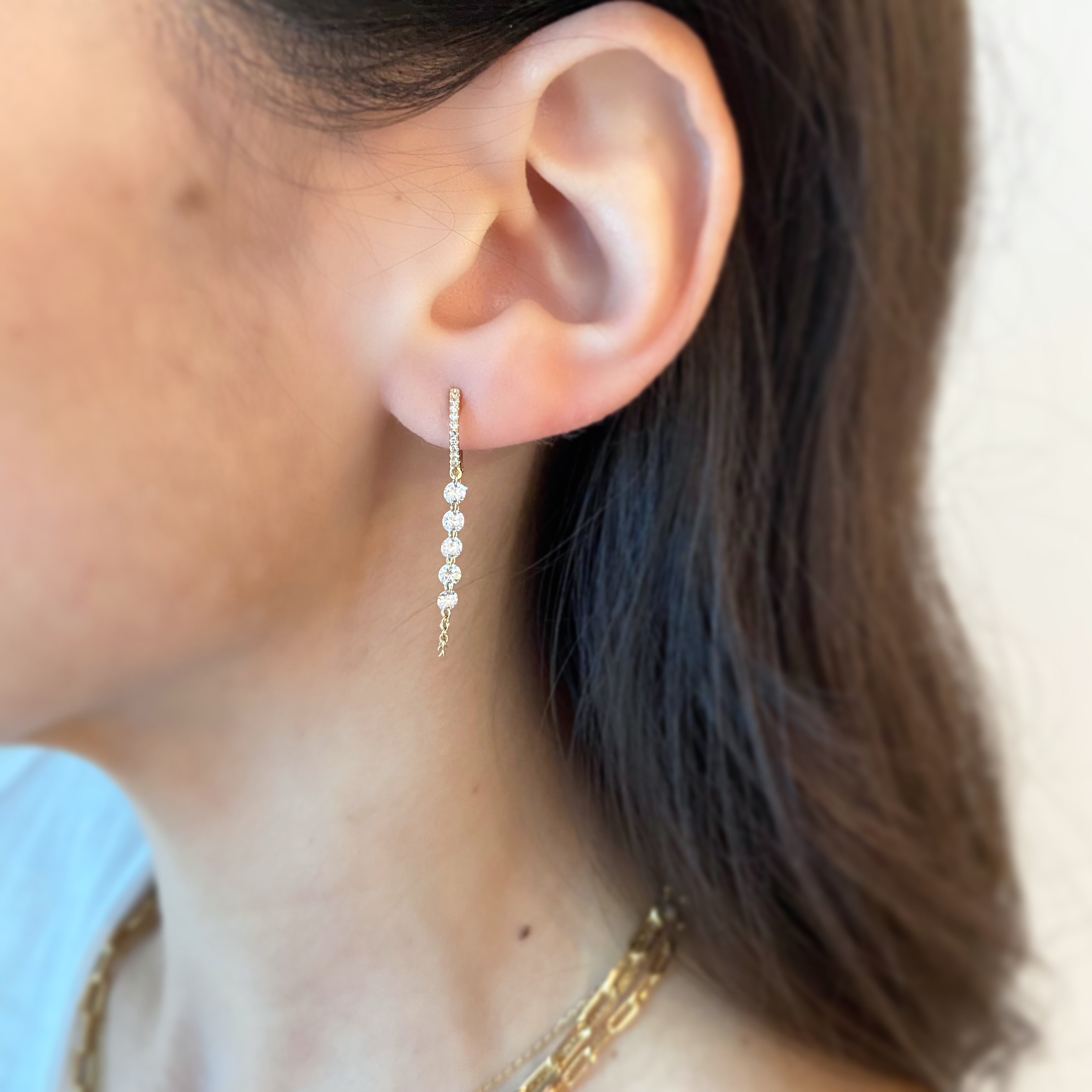 5 Drilled Diamonds Huggie