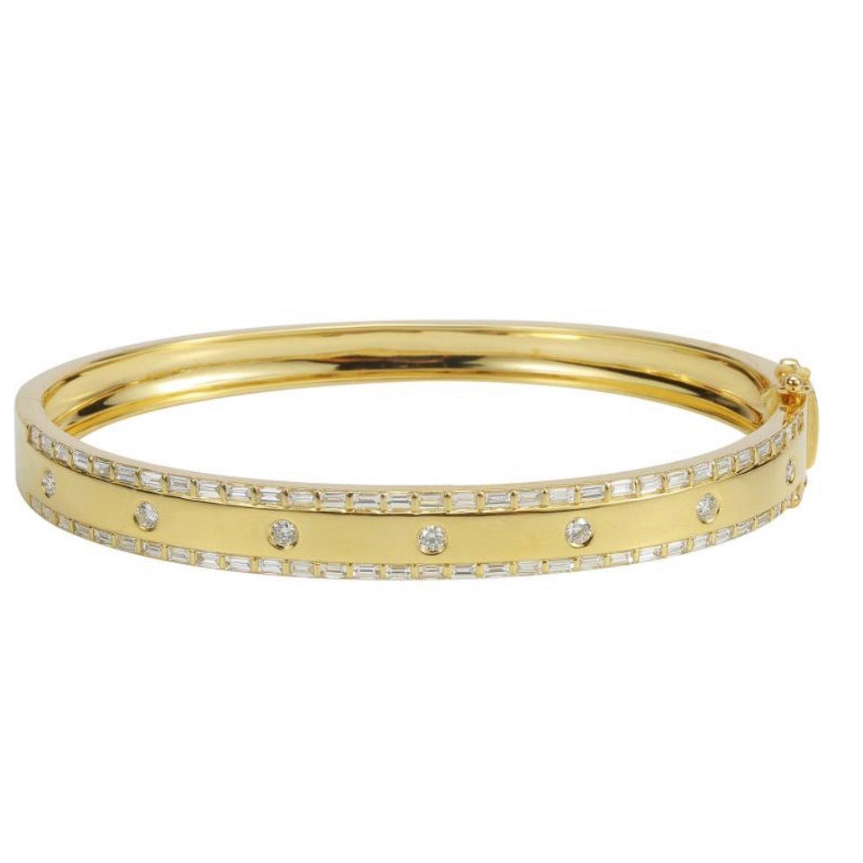 Round + Baguette Border Bangle