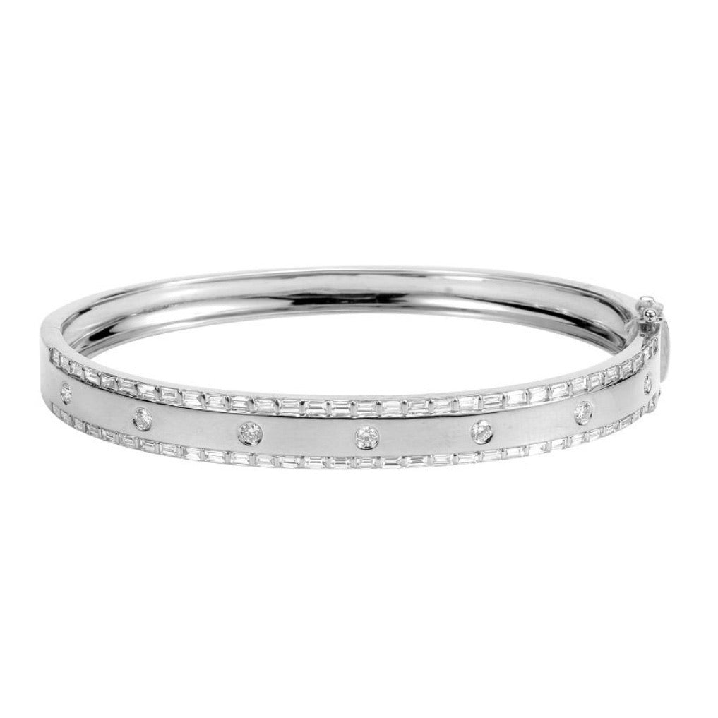 Round + Baguette Border Bangle