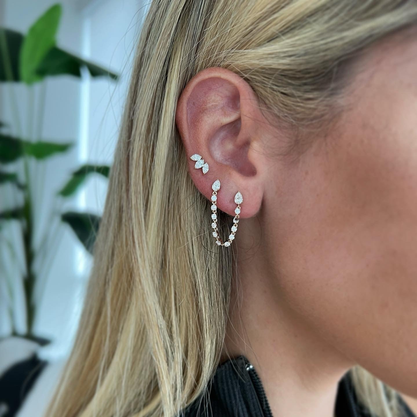Triple Slant Marquise Stud