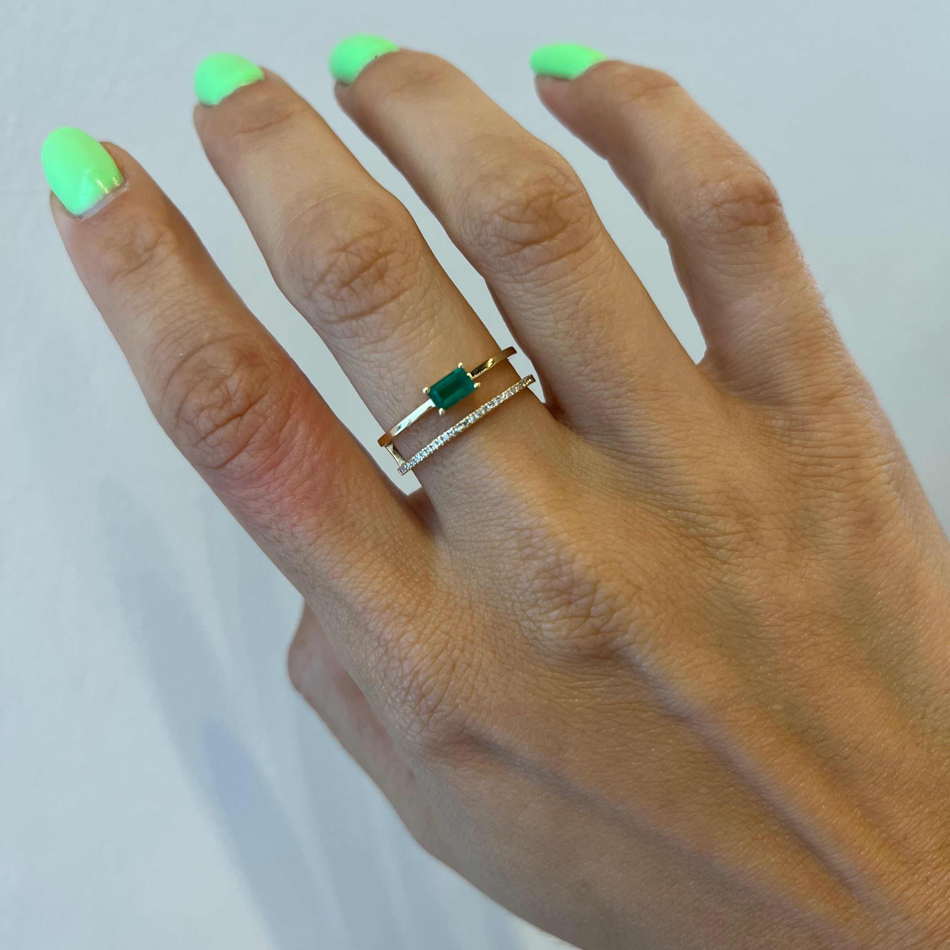 Double Row Gemstone + Pavé Band Ring