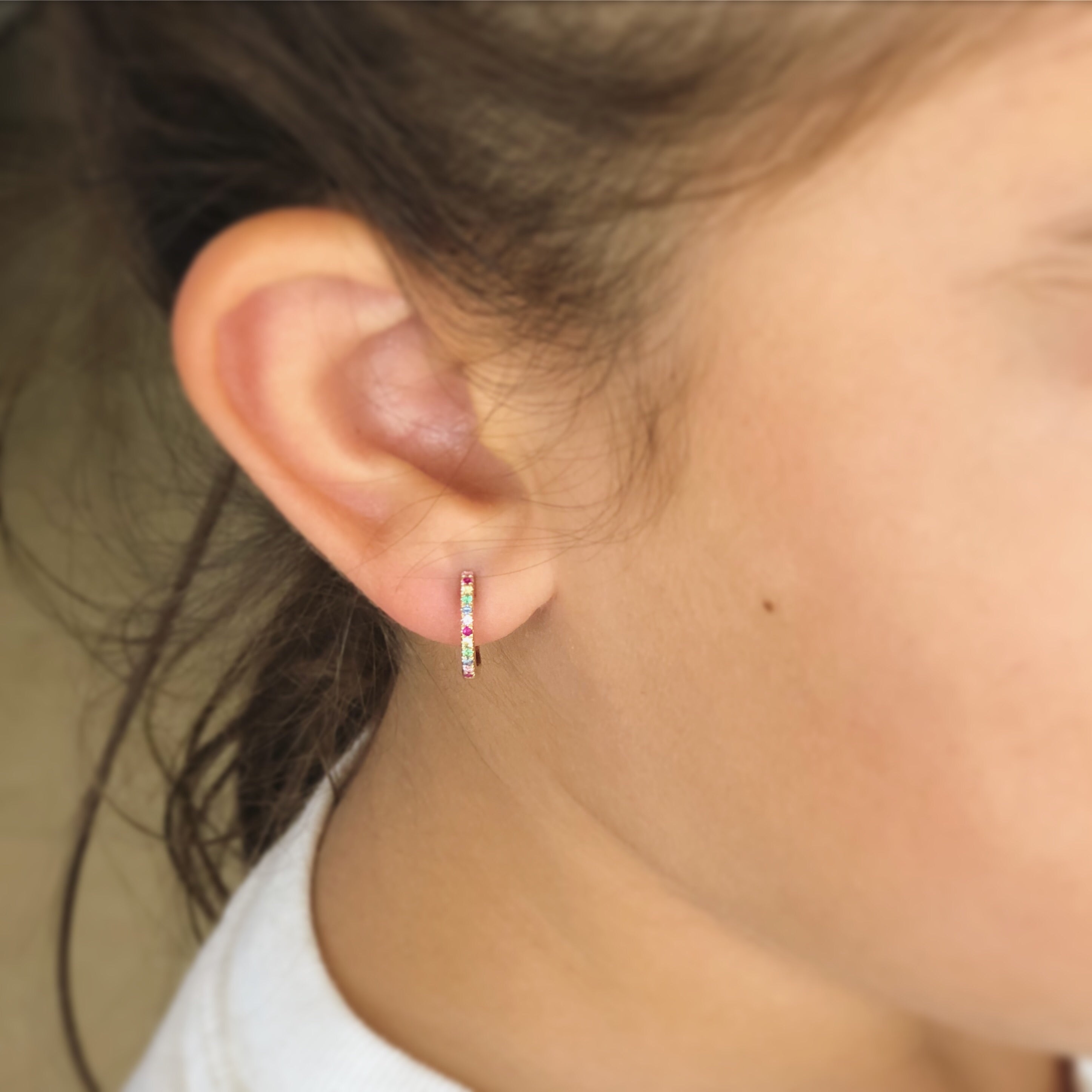 Multi Gem Mini Huggie Hoop