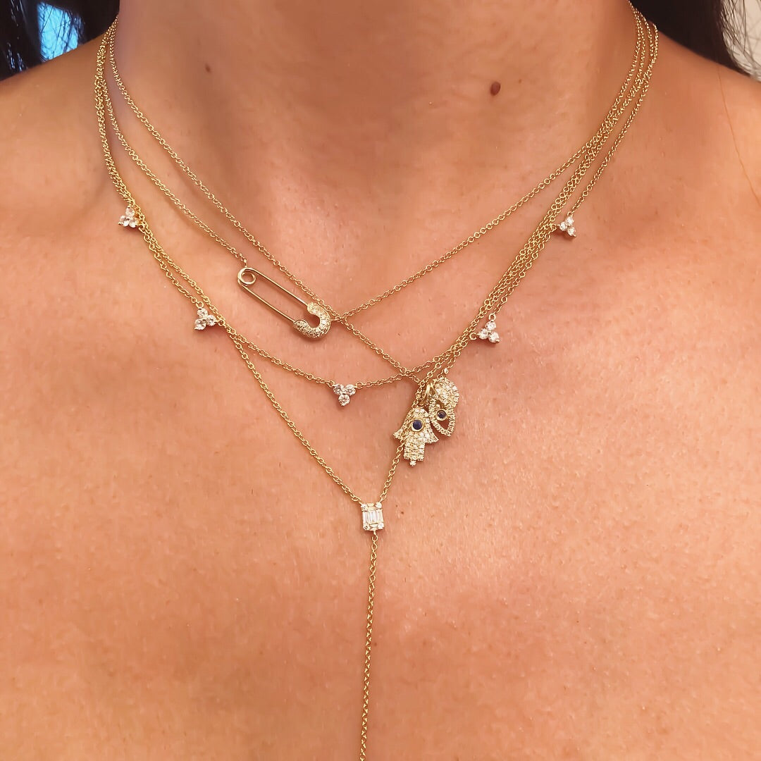 Hamsa + Eye + Disc Diamond Pendant Necklace