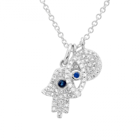 Hamsa + Eye + Disc Diamond Pendant Necklace