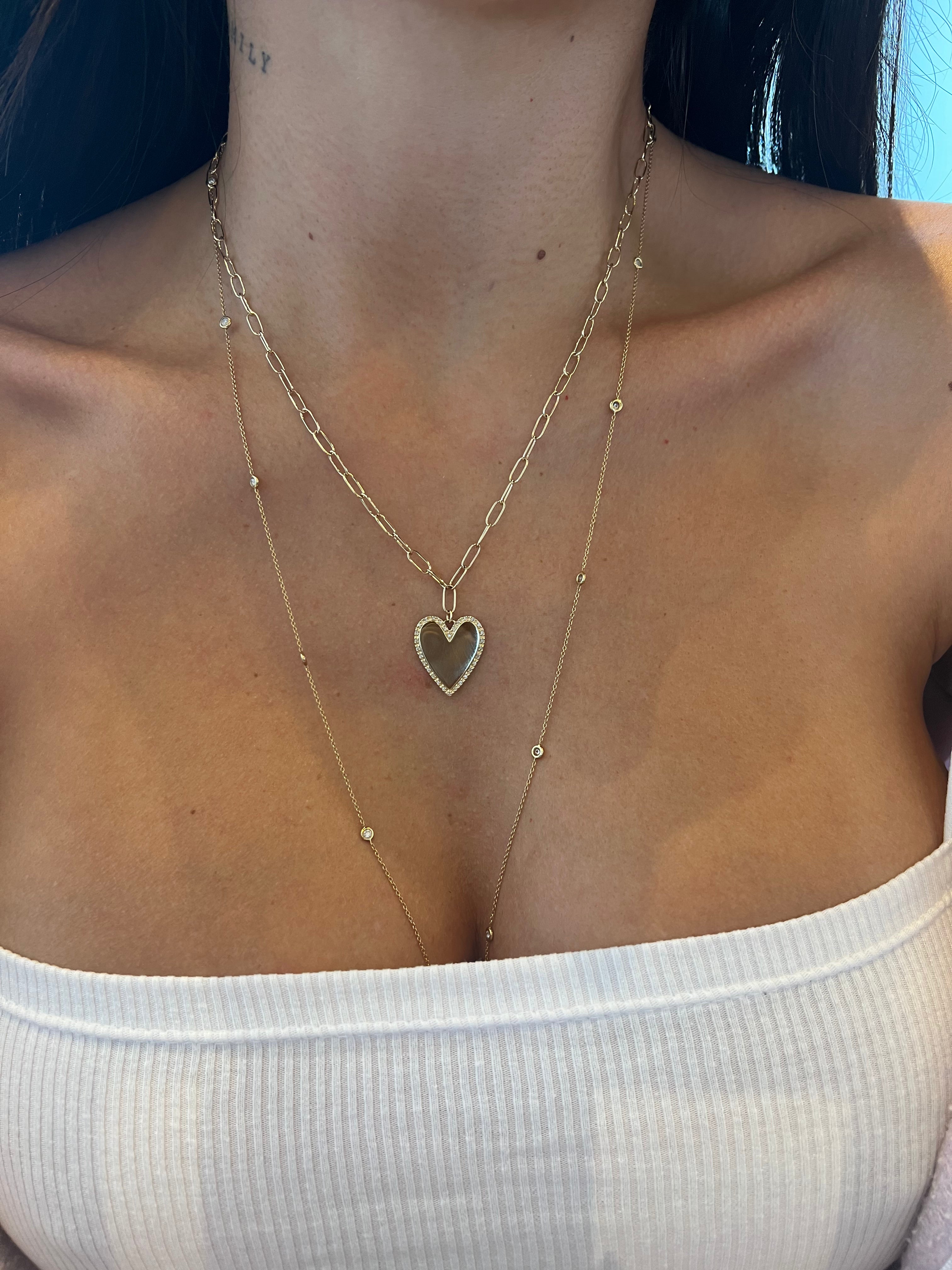 Elongated Link + Outline Pavé Heart