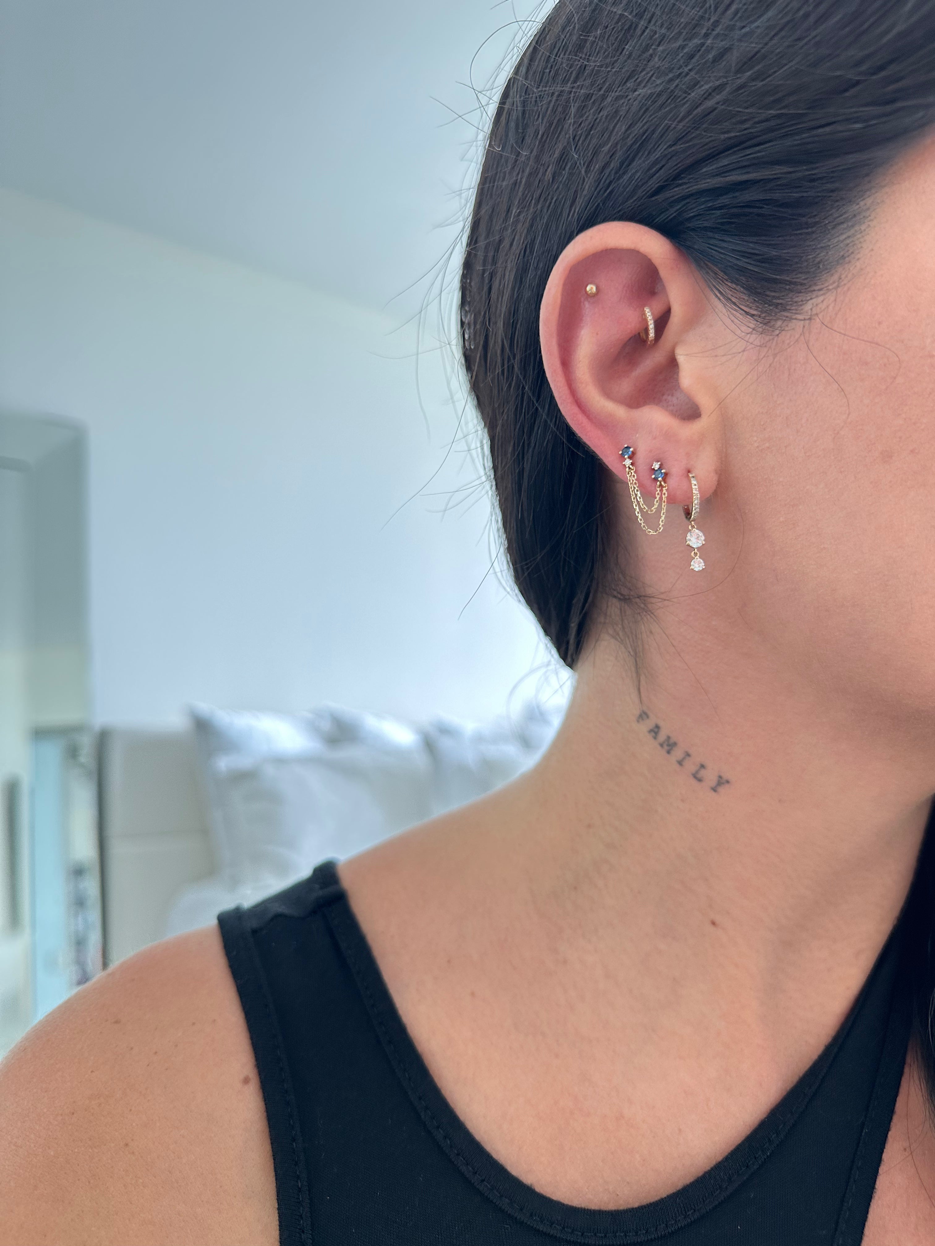 Chained Sapphire + Diamond Stud