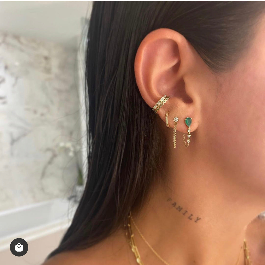 Pear Gemstone + Diamond Drop Chain Studs