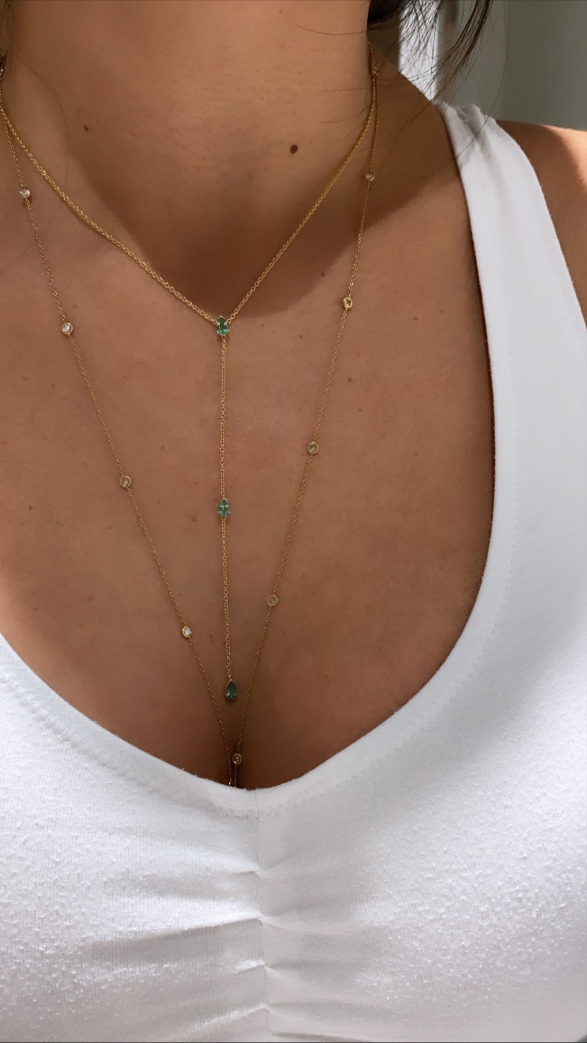 Triple Pear Shape Emerald Lariat