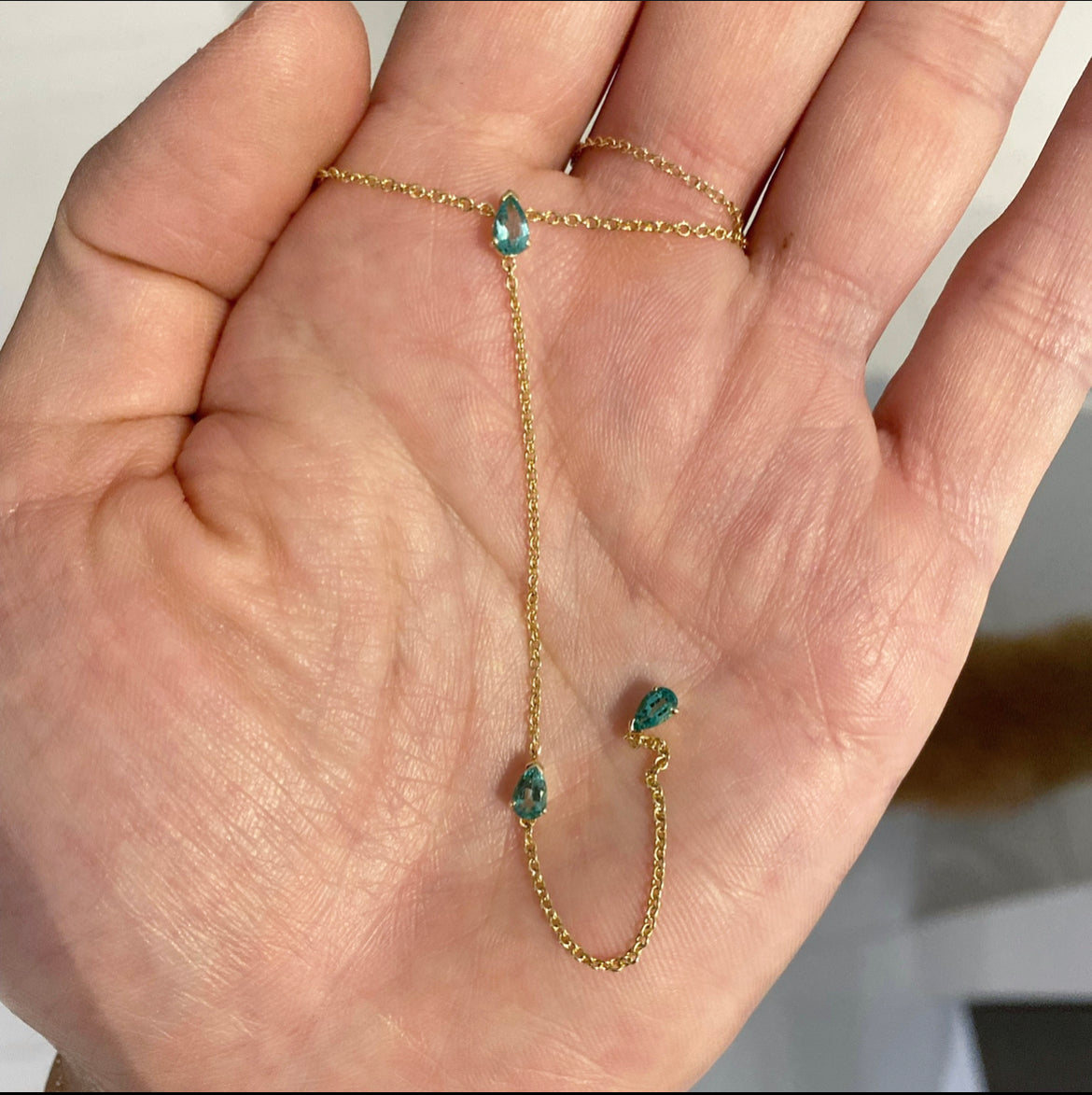 Triple Pear Shape Emerald Lariat