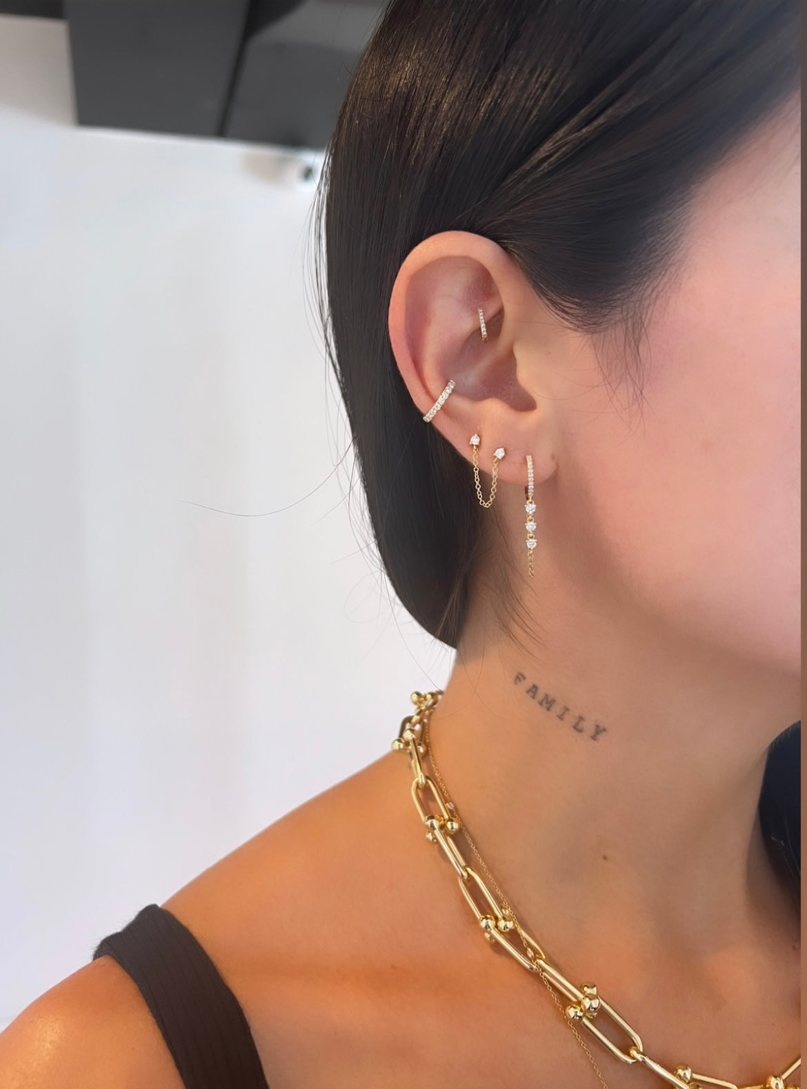 3 Drop Double Chained Huggie