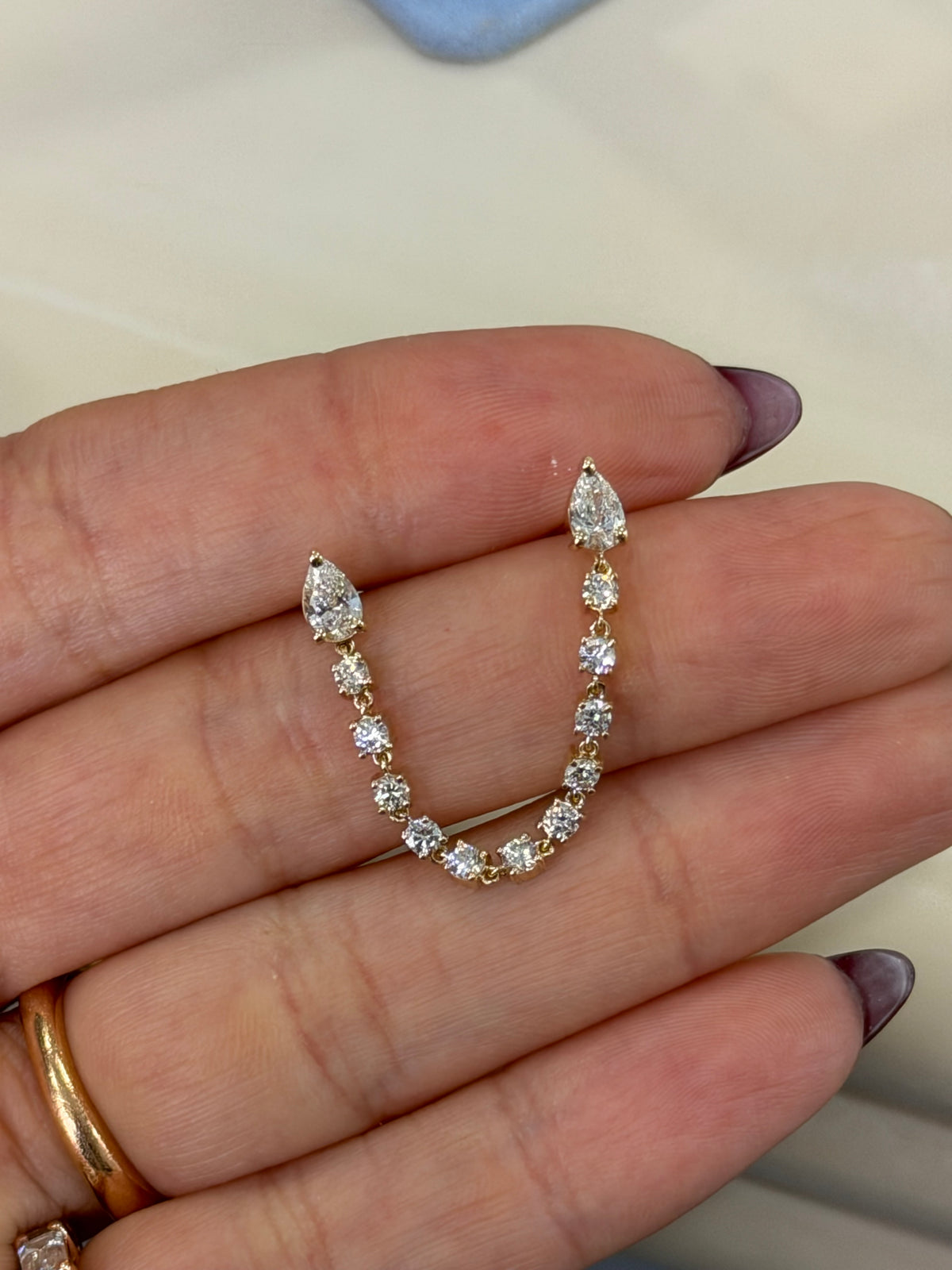 Diamond Chained Double Pear Studs