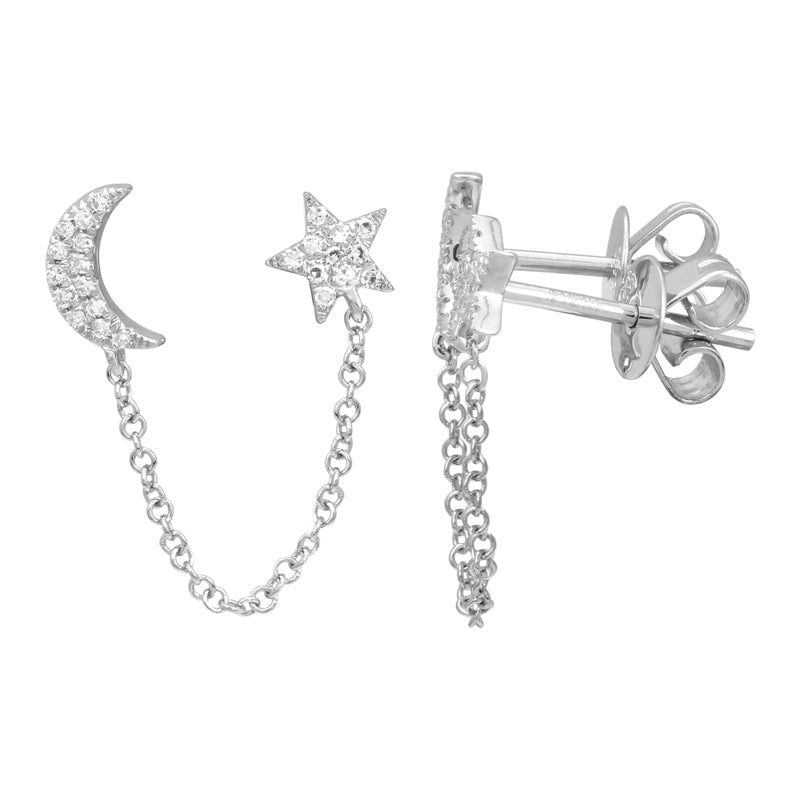 Chained Star + Moon Stud