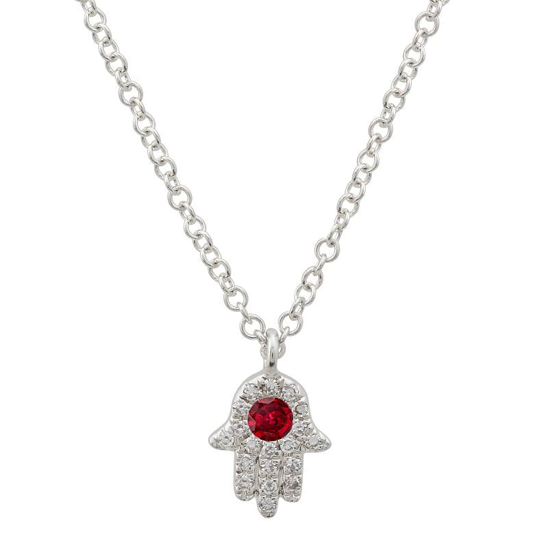 Micro Gemstone + Diamond Hamsa Necklace