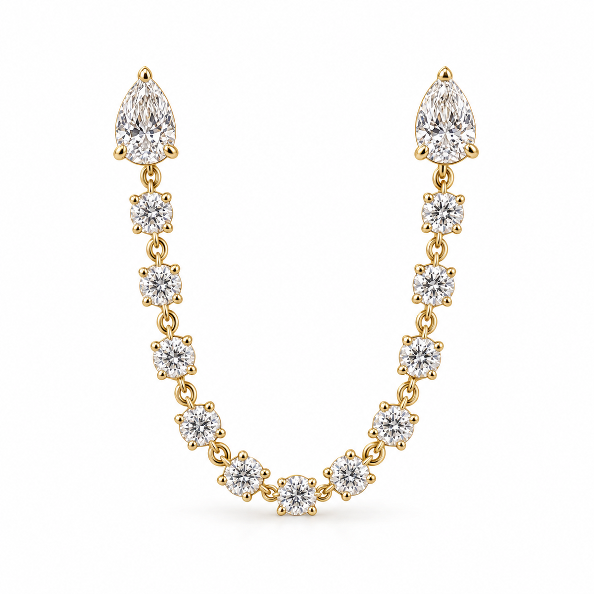 Diamond Chained Double Pear Studs