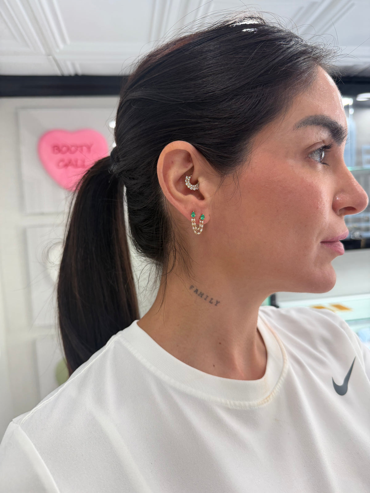 Diamond Chained Double Pear Gem Stud