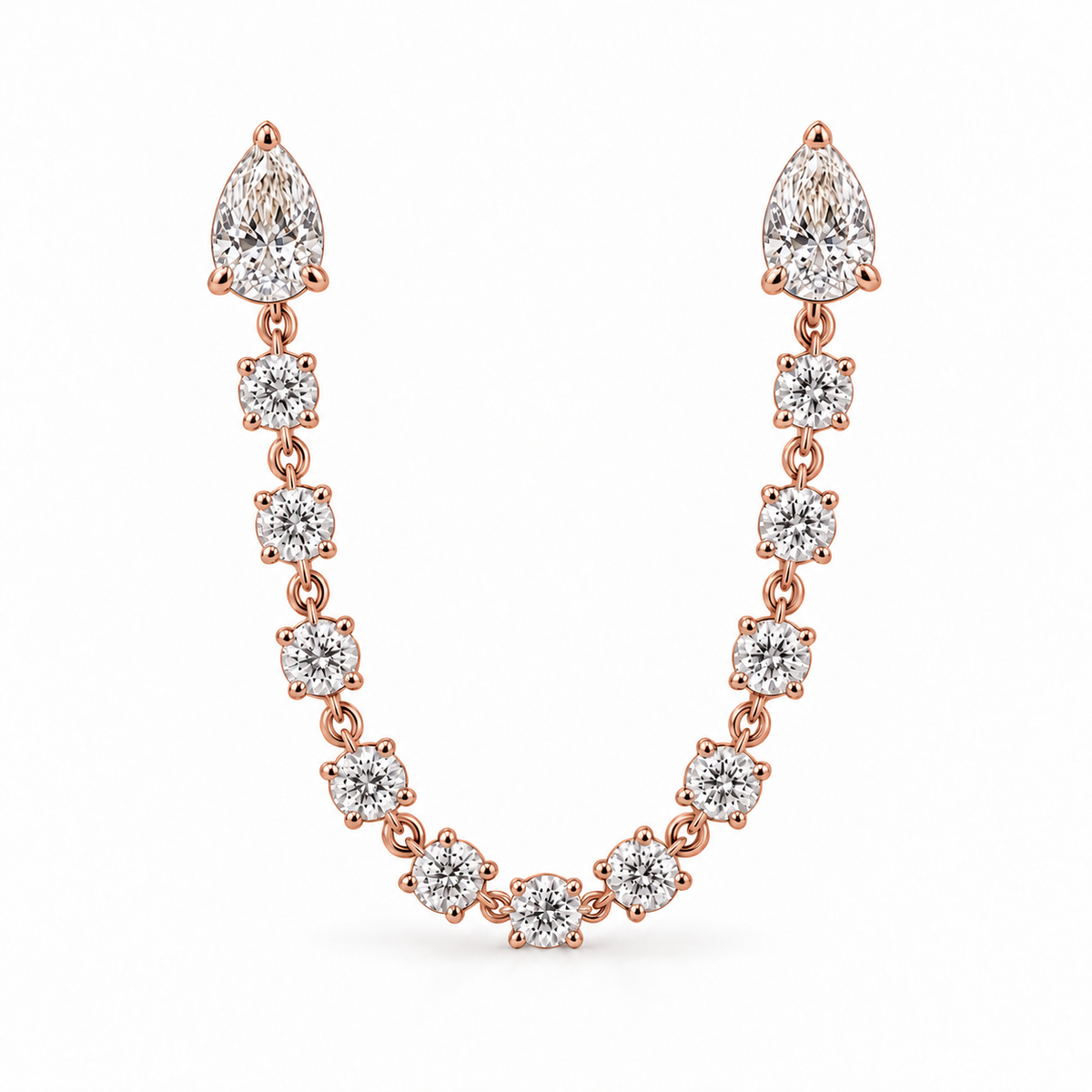 Diamond Chained Double Pear Studs