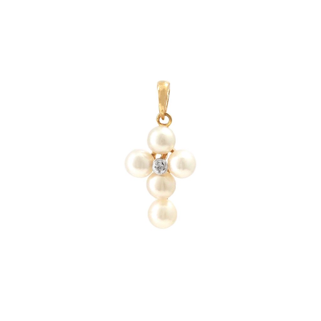 Pearls + Diamond Cross Pendant