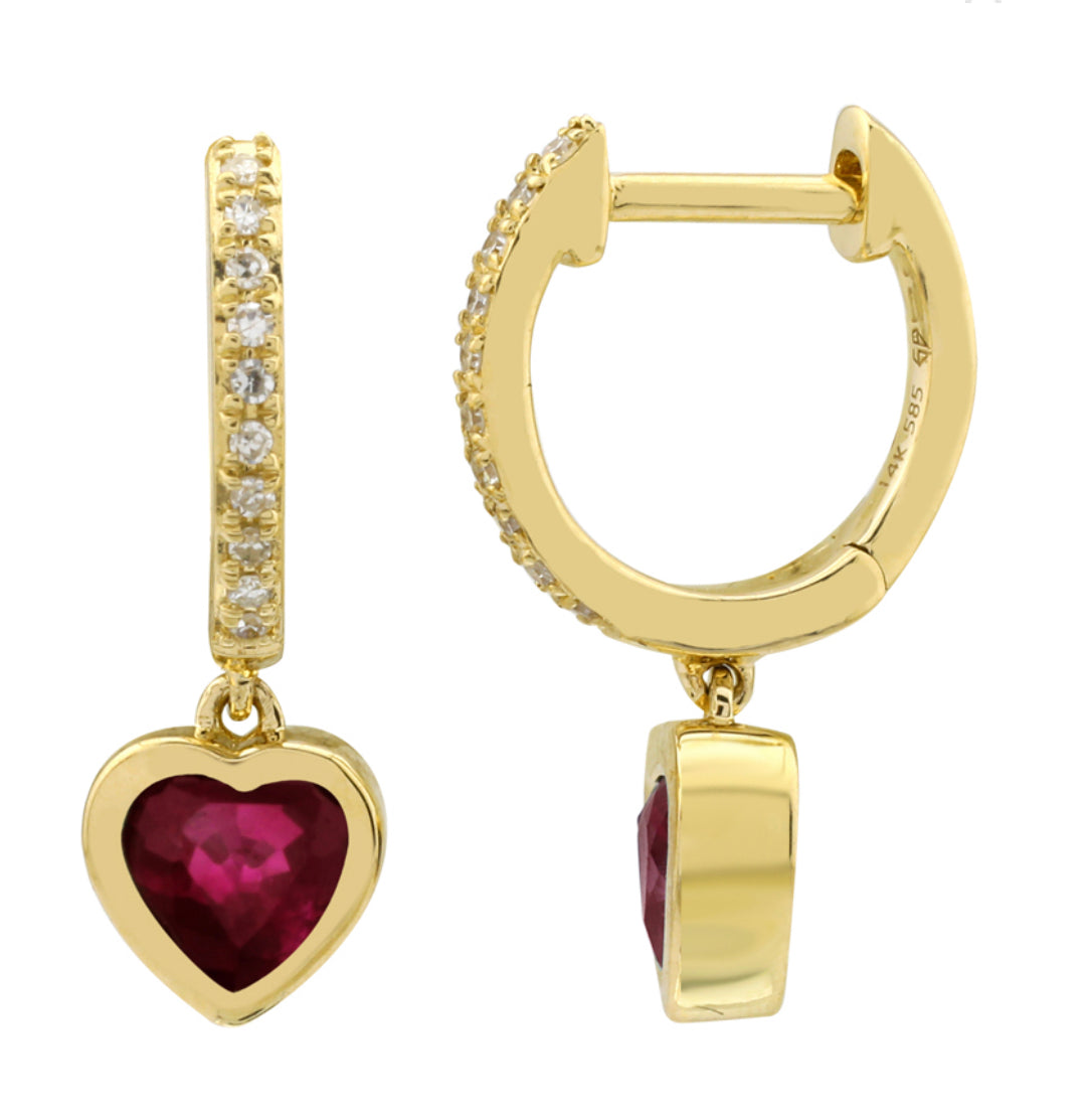 Bezel Gem Heart Drop Huggie