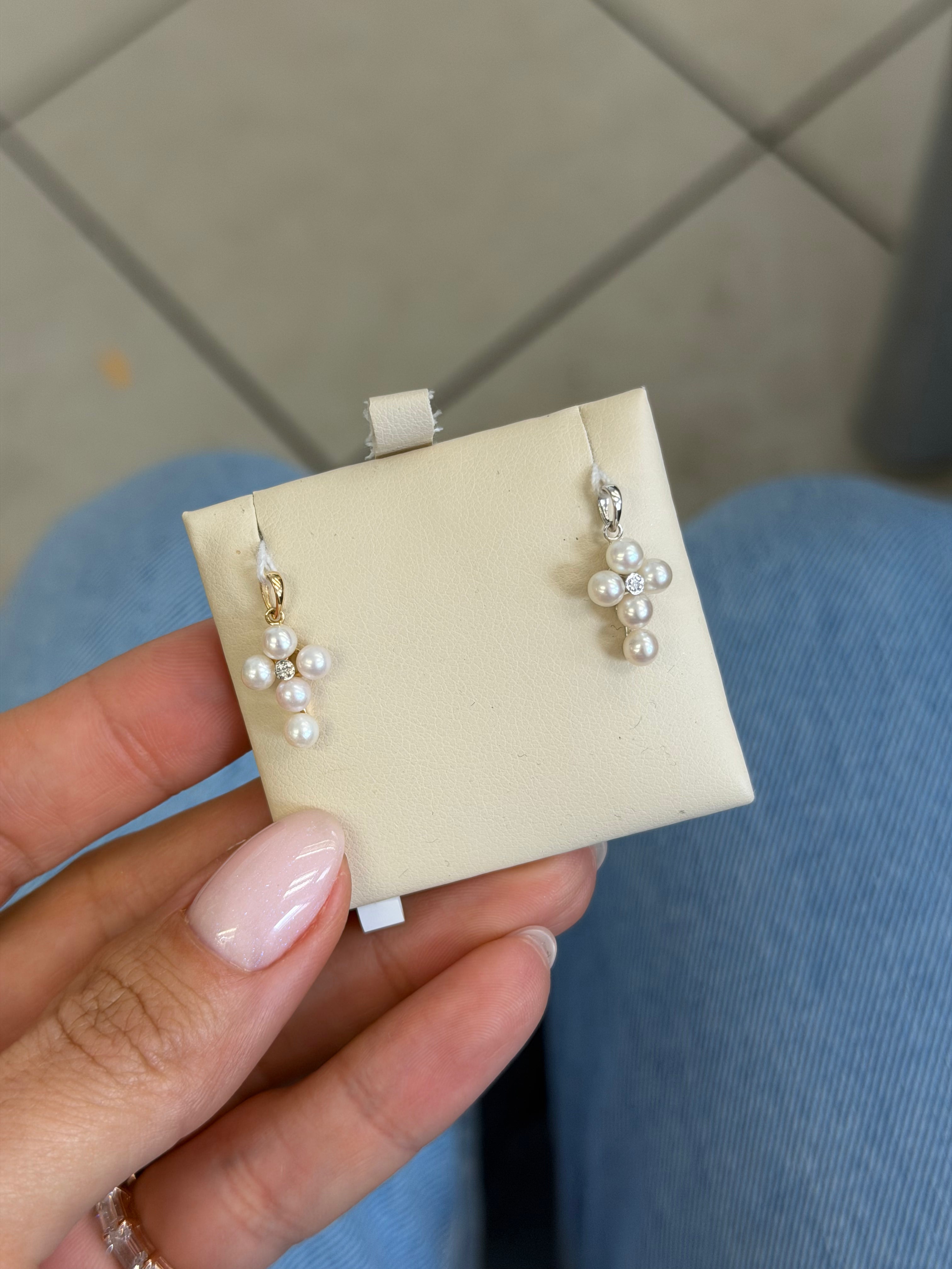 Pearls + Diamond Cross Pendant