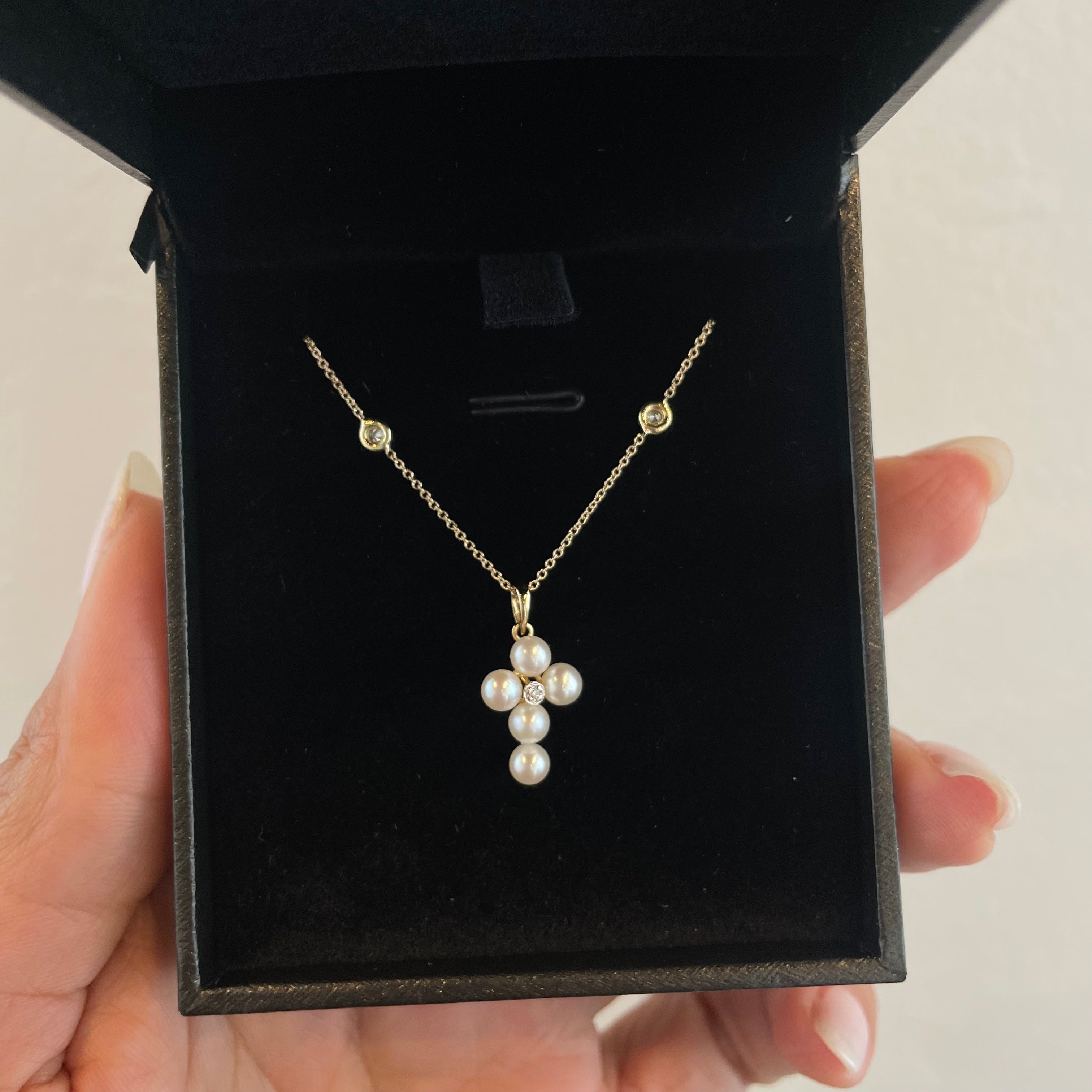 Pearls + Diamond Cross Pendant